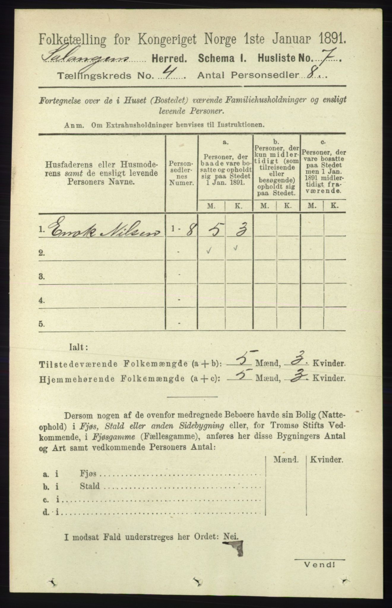 RA, 1891 census for 1921 Salangen, 1891, p. 1744