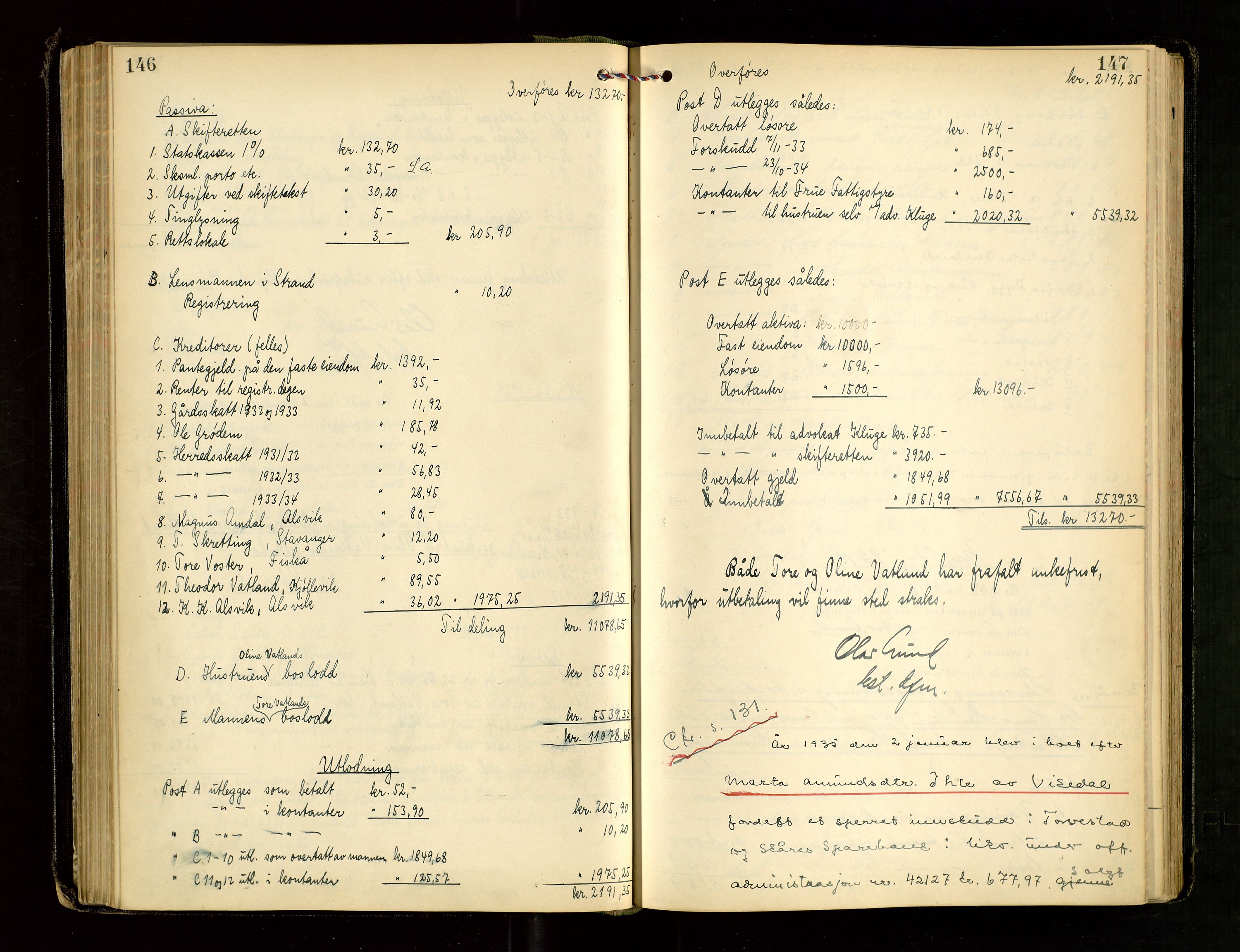 Ryfylke tingrett, AV/SAST-A-100055/001/IV/IVG/L0008: Skifteutlodningsprotokoll Med register, 1933-1939, p. 146-147