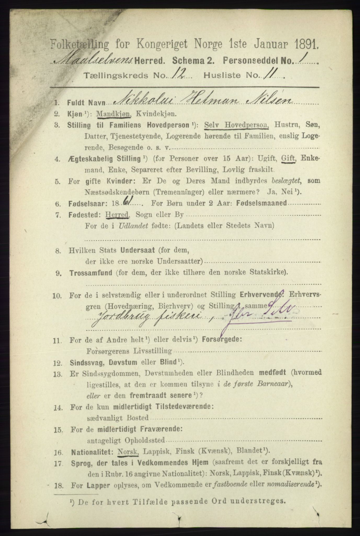 RA, 1891 census for 1924 Målselv, 1891, p. 3857