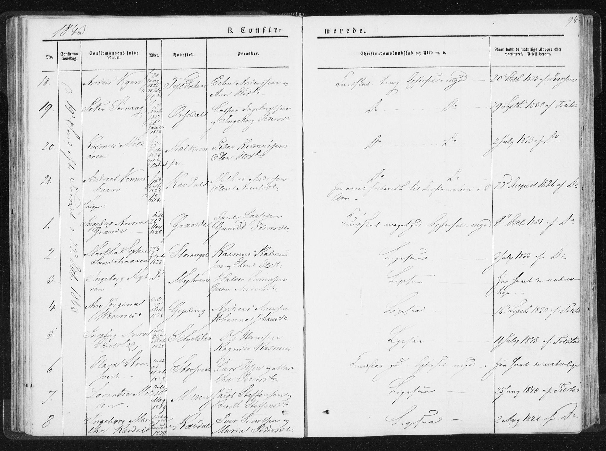 Ministerialprotokoller, klokkerbøker og fødselsregistre - Nord-Trøndelag, AV/SAT-A-1458/744/L0418: Parish register (official) no. 744A02, 1843-1866, p. 94