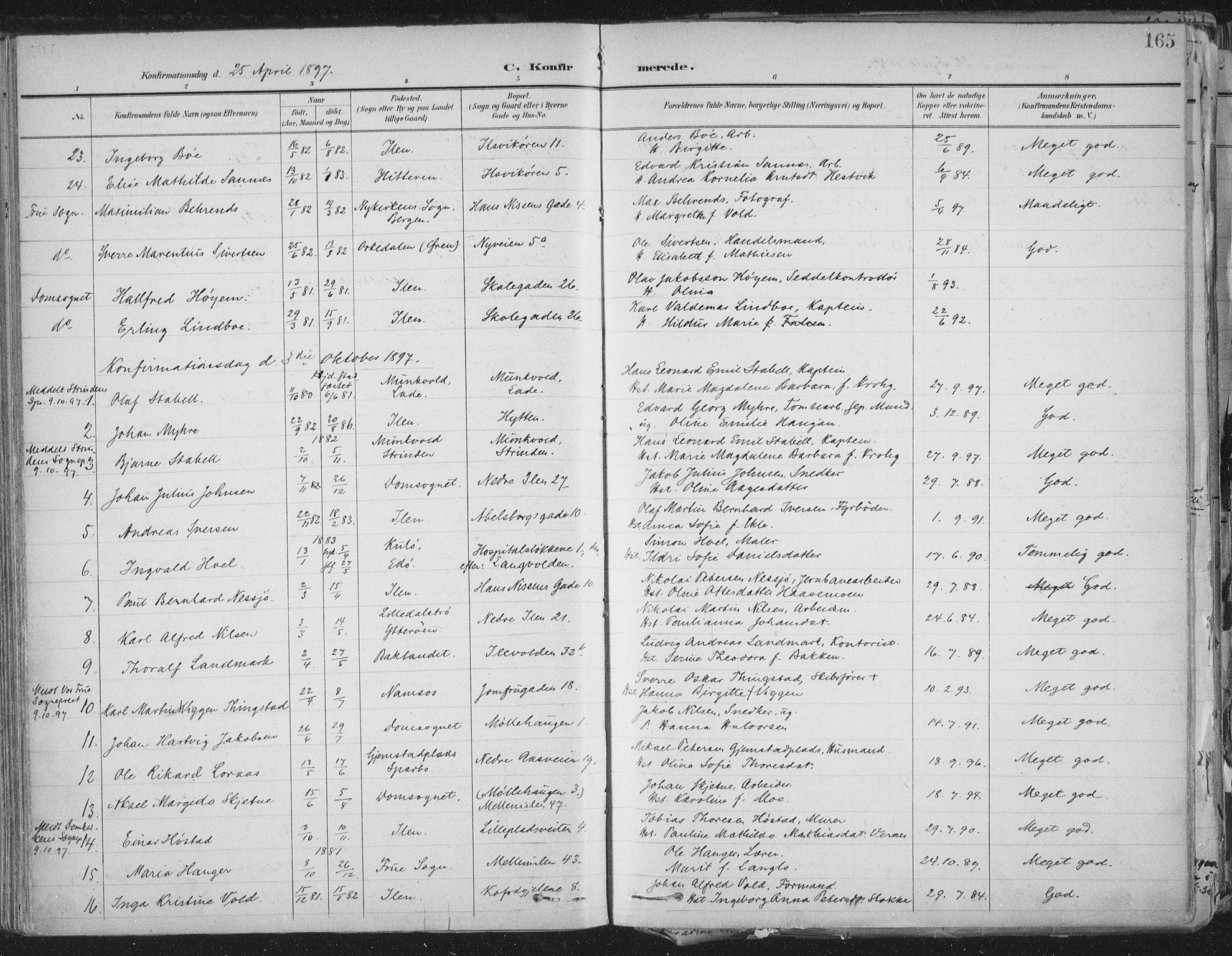 Ministerialprotokoller, klokkerbøker og fødselsregistre - Sør-Trøndelag, SAT/A-1456/603/L0167: Parish register (official) no. 603A06, 1896-1932, p. 165