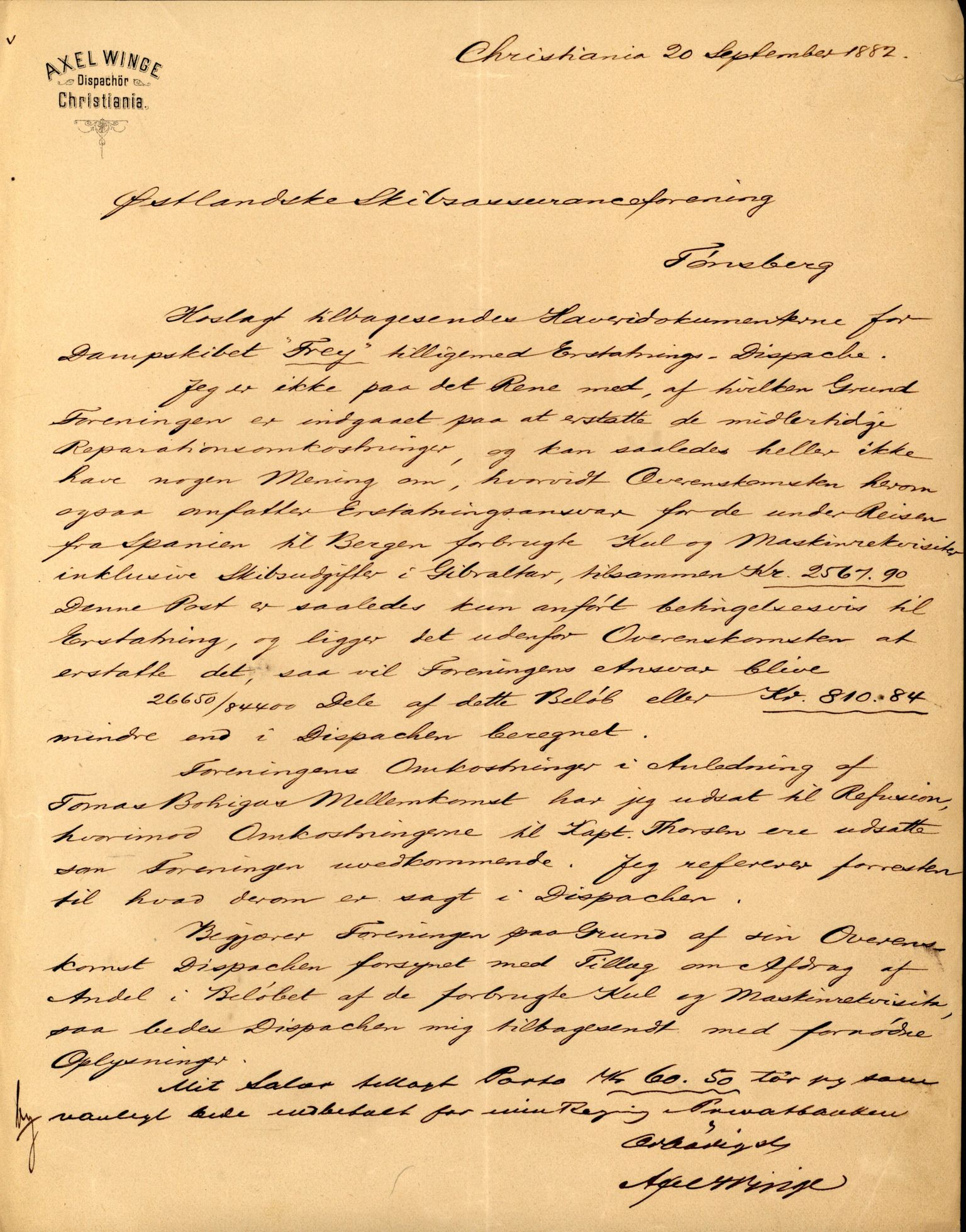 Pa 63 - Østlandske skibsassuranceforening, VEMU/A-1079/G/Ga/L0015/0010: Havaridokumenter / Cuba, Sirius, Freyr, Noatun, Frey, 1882, p. 126