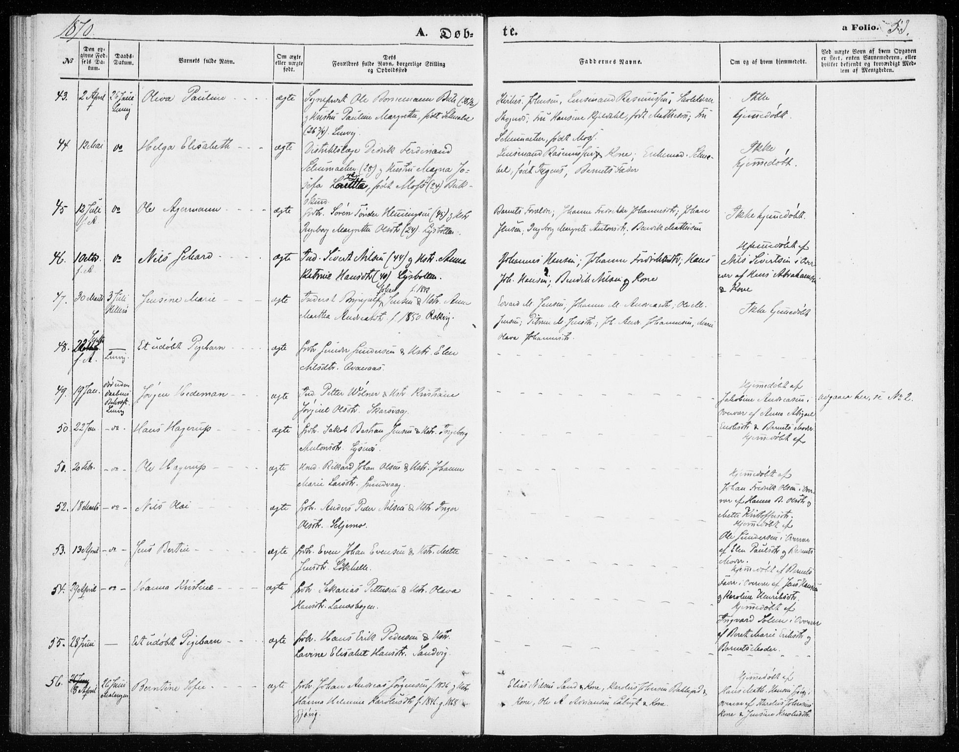 Lenvik sokneprestembete, SATØ/S-1310/H/Ha/Haa/L0009kirke: Parish register (official) no. 9, 1866-1873, p. 53