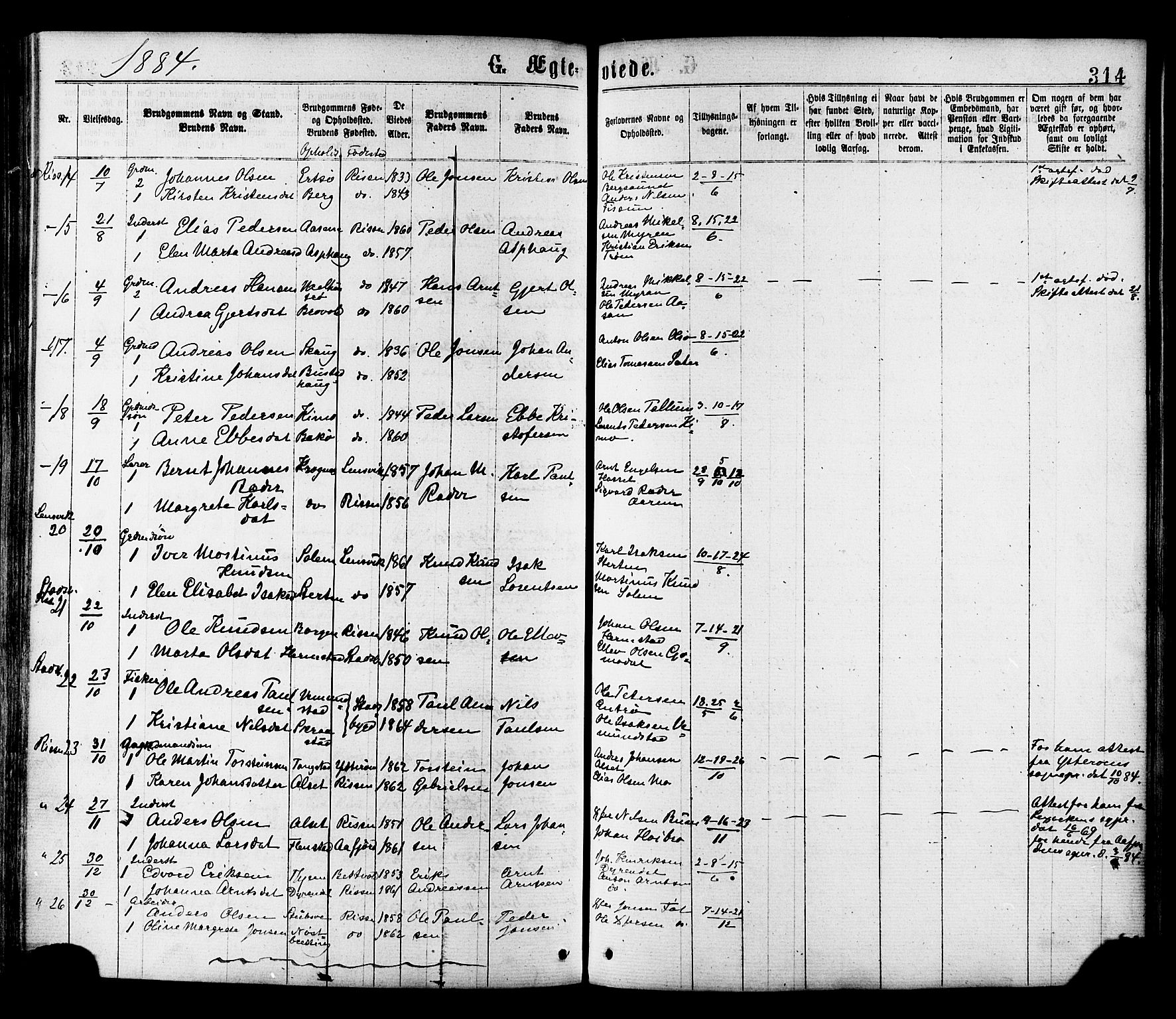 Ministerialprotokoller, klokkerbøker og fødselsregistre - Sør-Trøndelag, SAT/A-1456/646/L0613: Parish register (official) no. 646A11, 1870-1884, p. 314