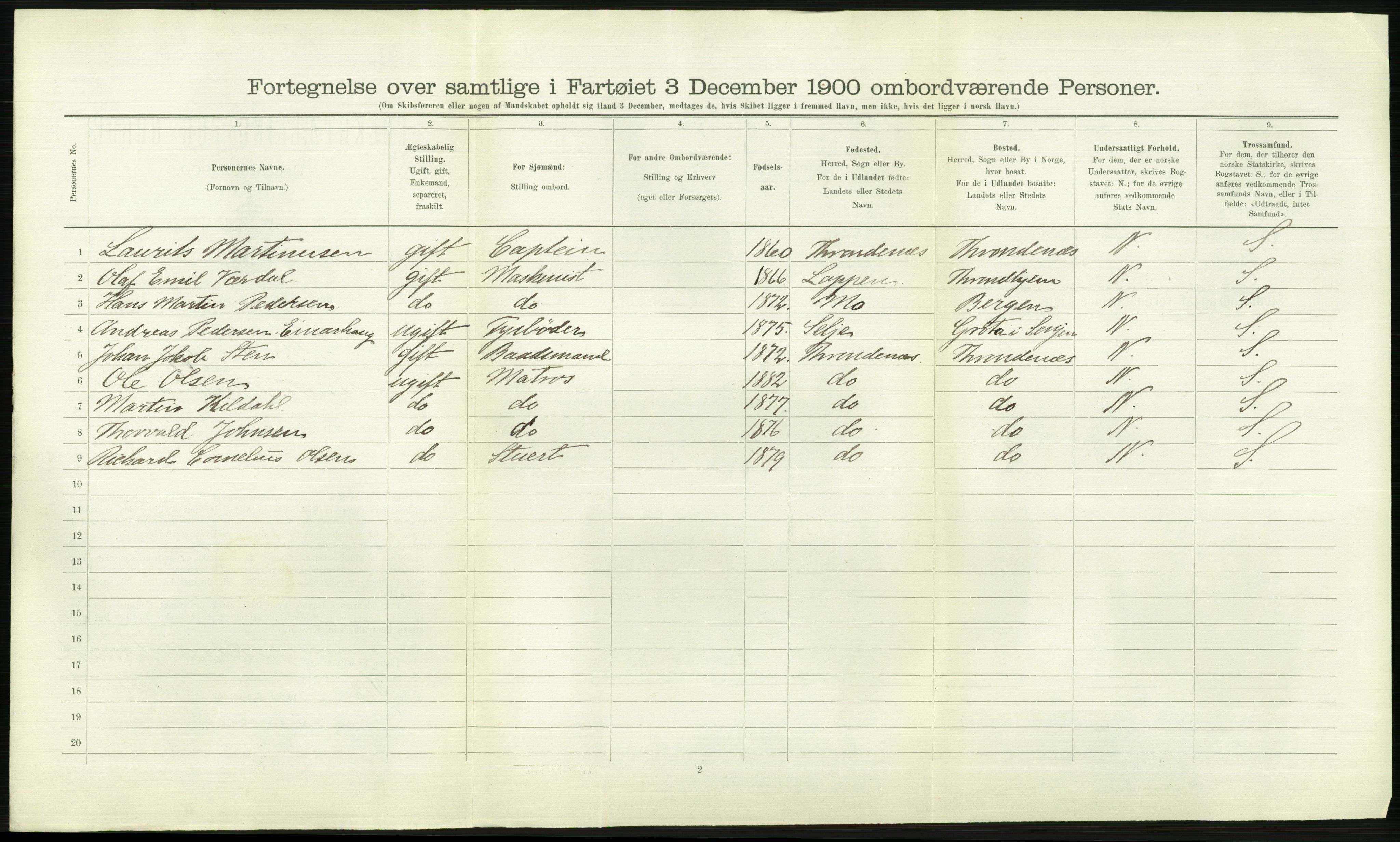 RA, 1900 Census - ship lists from ships in Norwegian harbours, harbours abroad and at sea, 1900, p. 2758