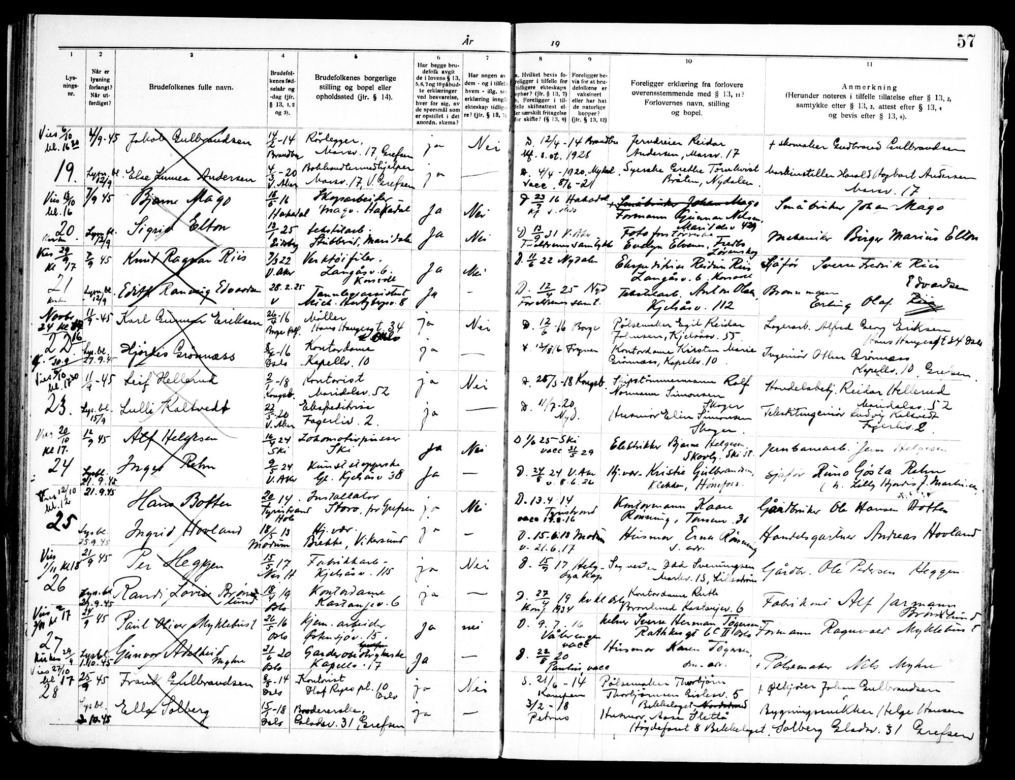 Grefsen prestekontor Kirkebøker, SAO/A-10237a/H/Ha/L0001: Banns register no. 1, 1933-1950, p. 57