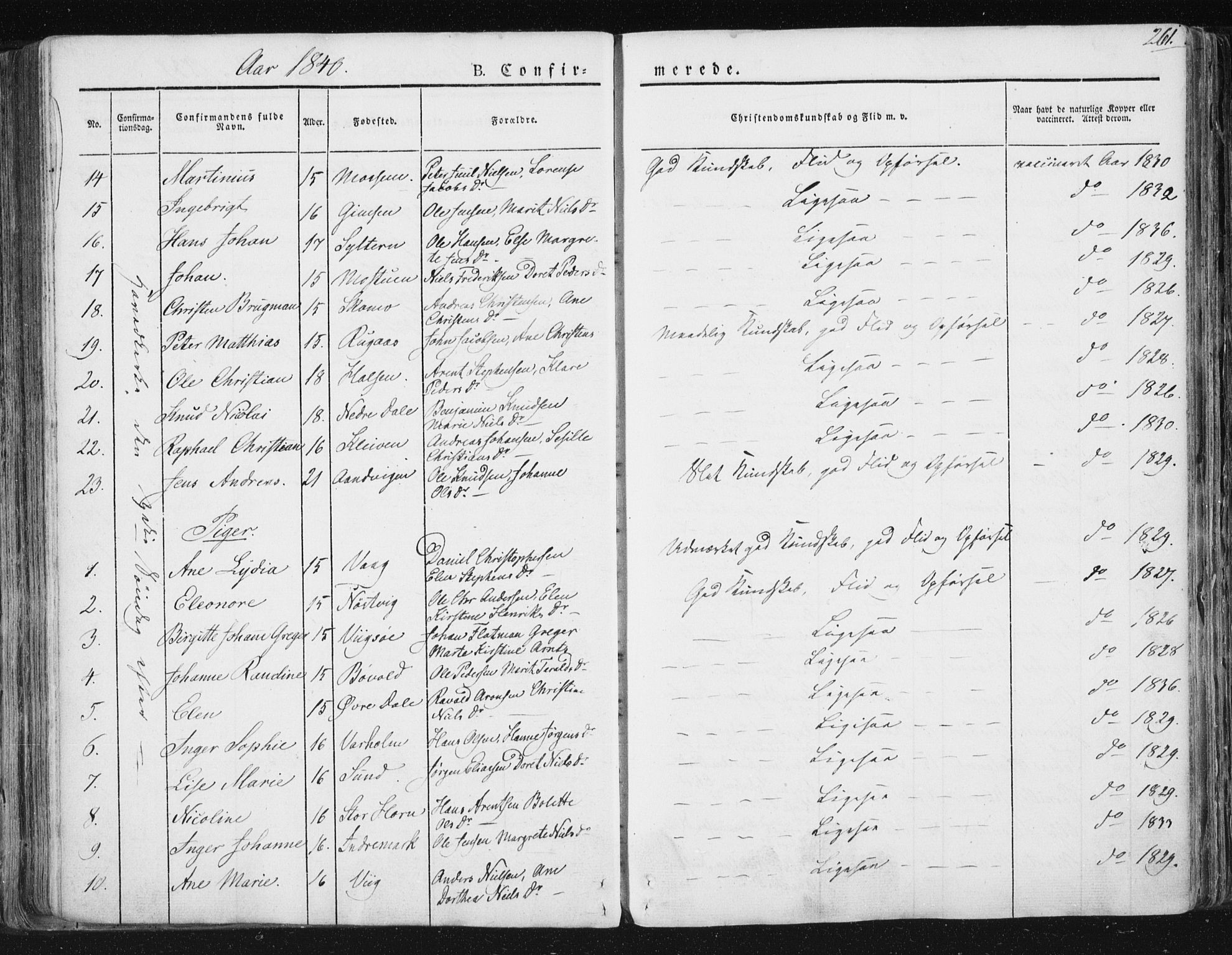 Ministerialprotokoller, klokkerbøker og fødselsregistre - Nordland, SAT/A-1459/813/L0198: Parish register (official) no. 813A08, 1834-1874, p. 261