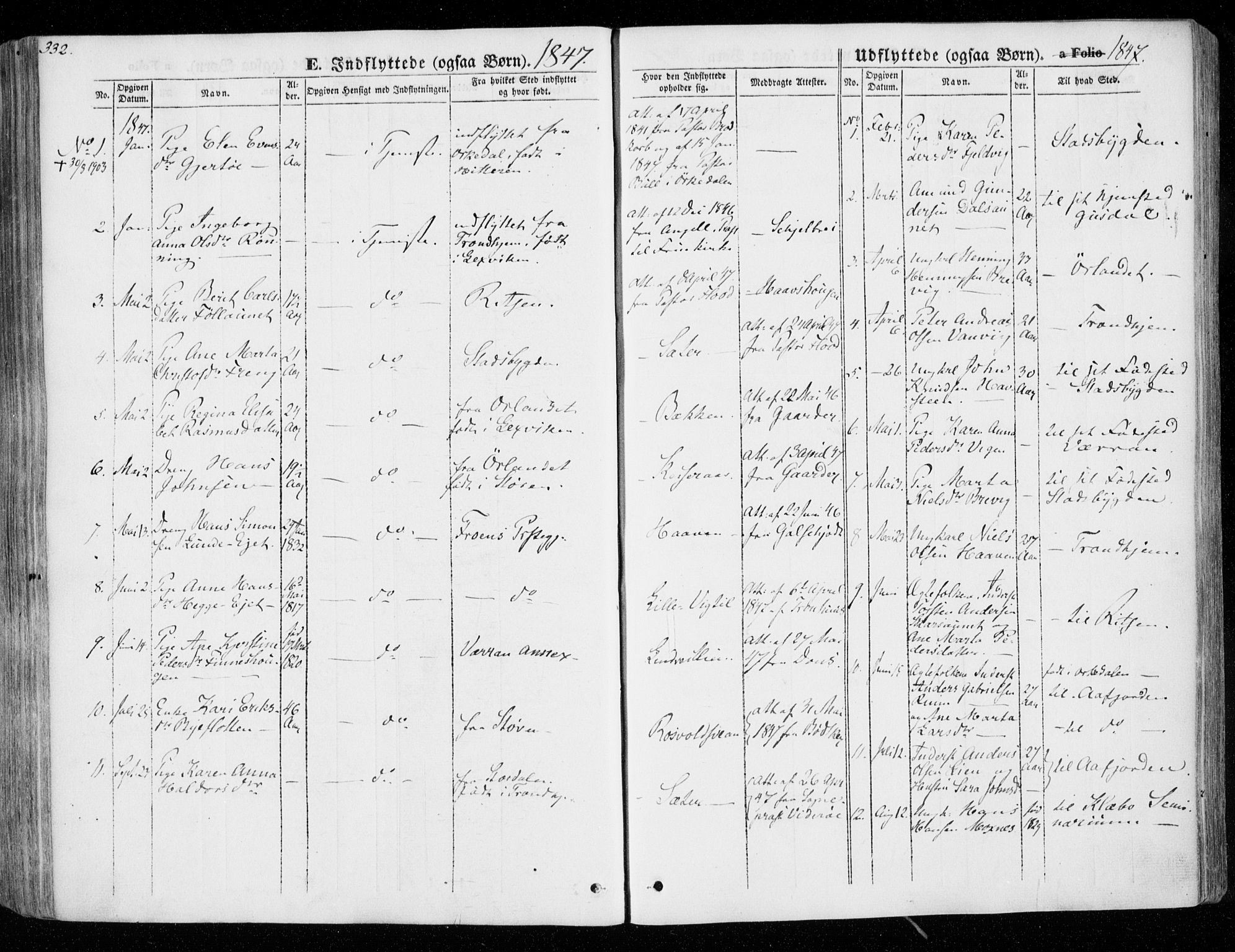 Ministerialprotokoller, klokkerbøker og fødselsregistre - Nord-Trøndelag, SAT/A-1458/701/L0007: Parish register (official) no. 701A07 /1, 1842-1854, p. 332