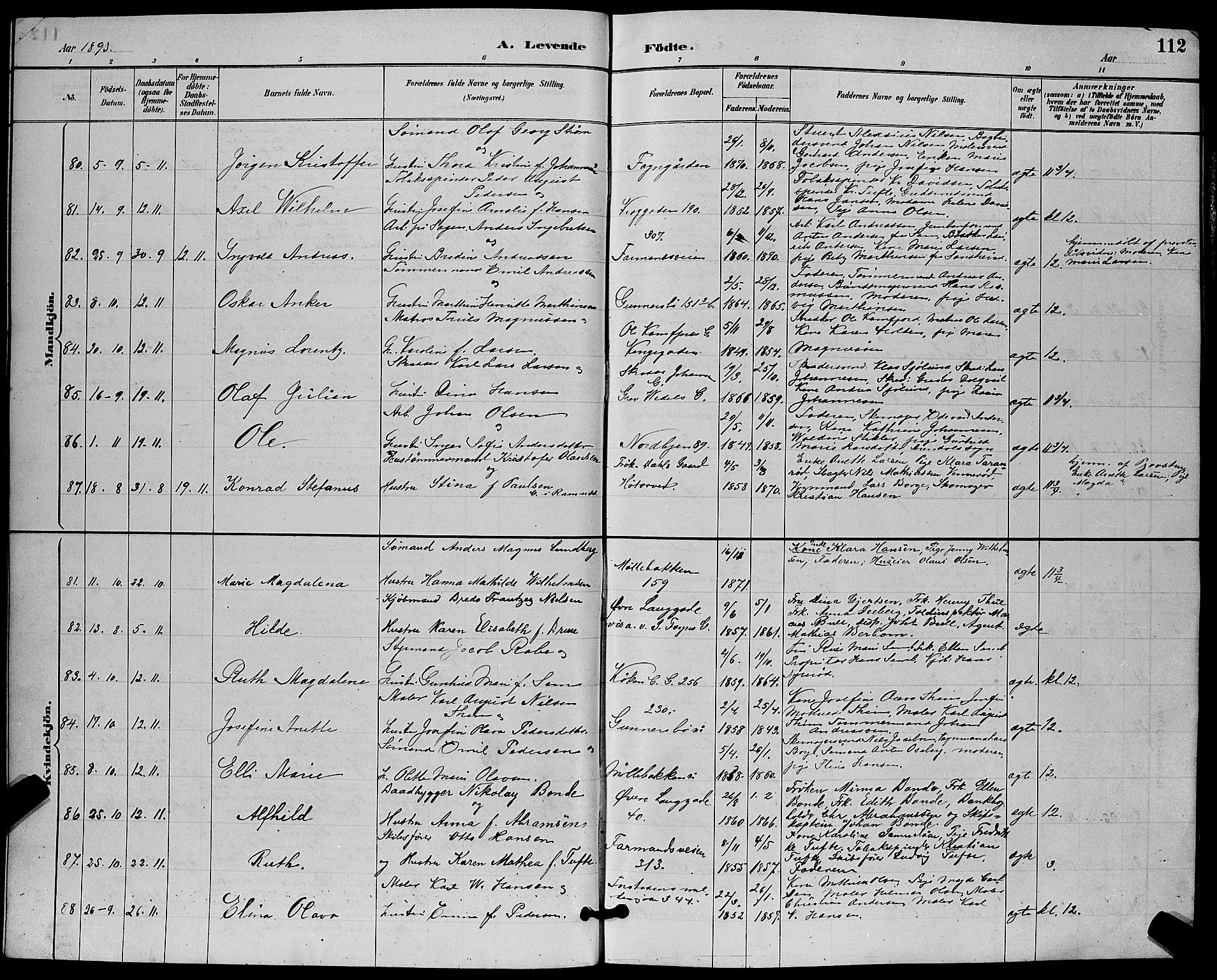 Tønsberg kirkebøker, AV/SAKO-A-330/G/Ga/L0006: Parish register (copy) no. 6, 1885-1895, p. 112