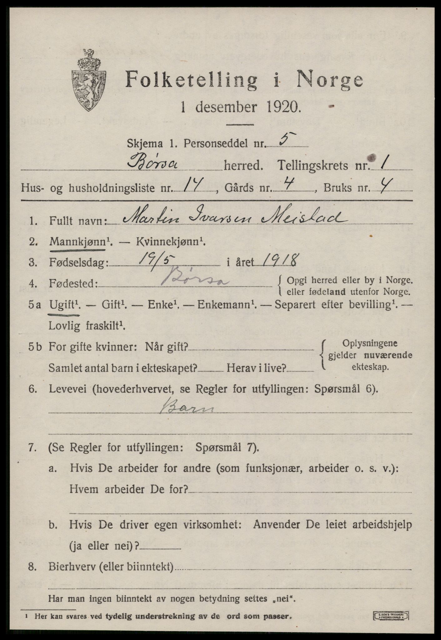 SAT, 1920 census for Børsa, 1920, p. 737