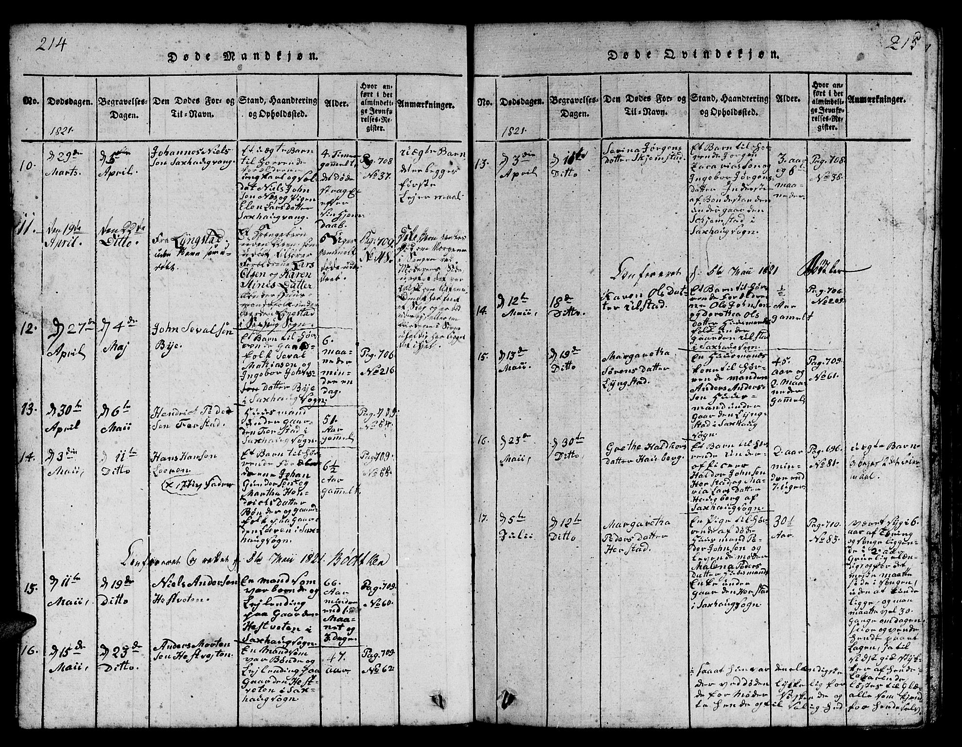 Ministerialprotokoller, klokkerbøker og fødselsregistre - Nord-Trøndelag, AV/SAT-A-1458/730/L0298: Parish register (copy) no. 730C01, 1816-1849, p. 214-215