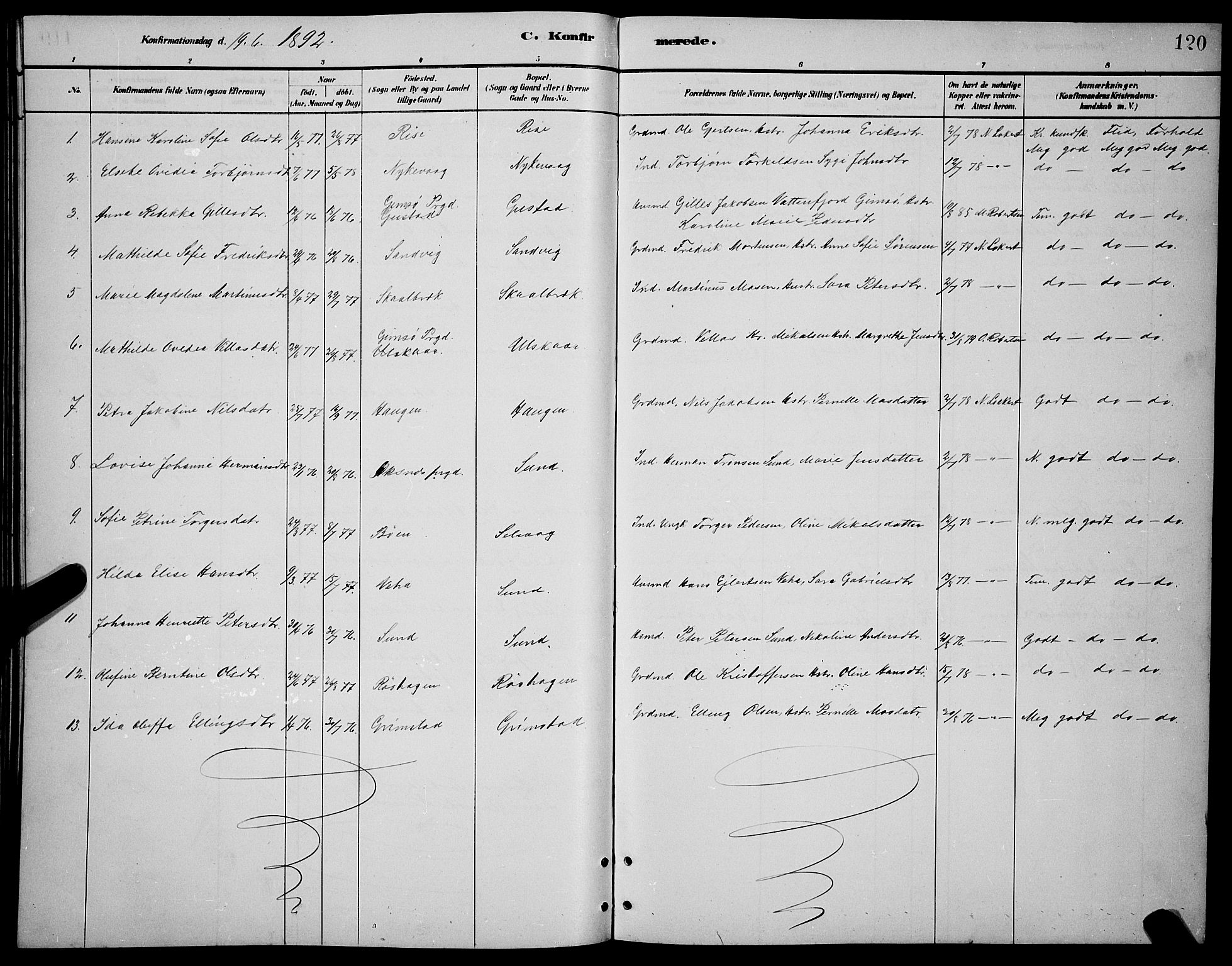 Ministerialprotokoller, klokkerbøker og fødselsregistre - Nordland, AV/SAT-A-1459/892/L1325: Parish register (copy) no. 892C02, 1878-1896, p. 120