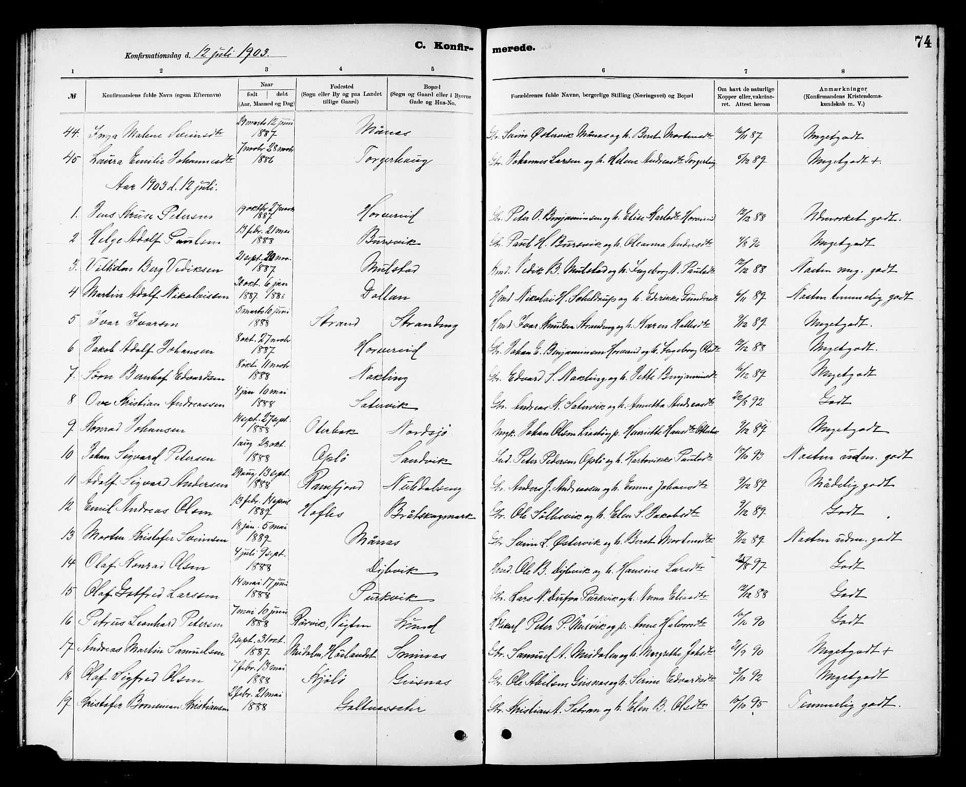 Ministerialprotokoller, klokkerbøker og fødselsregistre - Nord-Trøndelag, AV/SAT-A-1458/780/L0652: Parish register (copy) no. 780C04, 1899-1911, p. 74