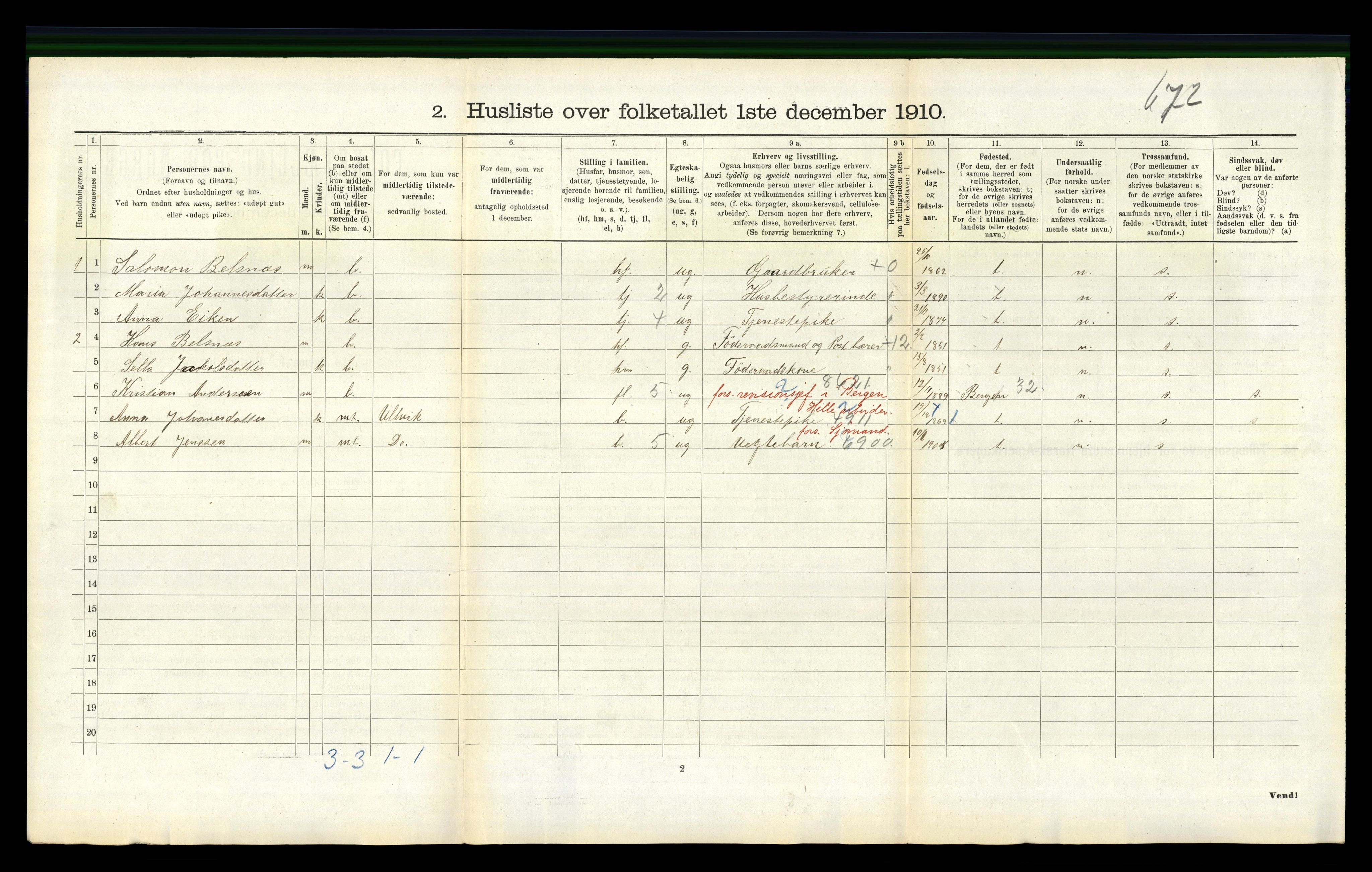 RA, 1910 census for Jondal, 1910, p. 289