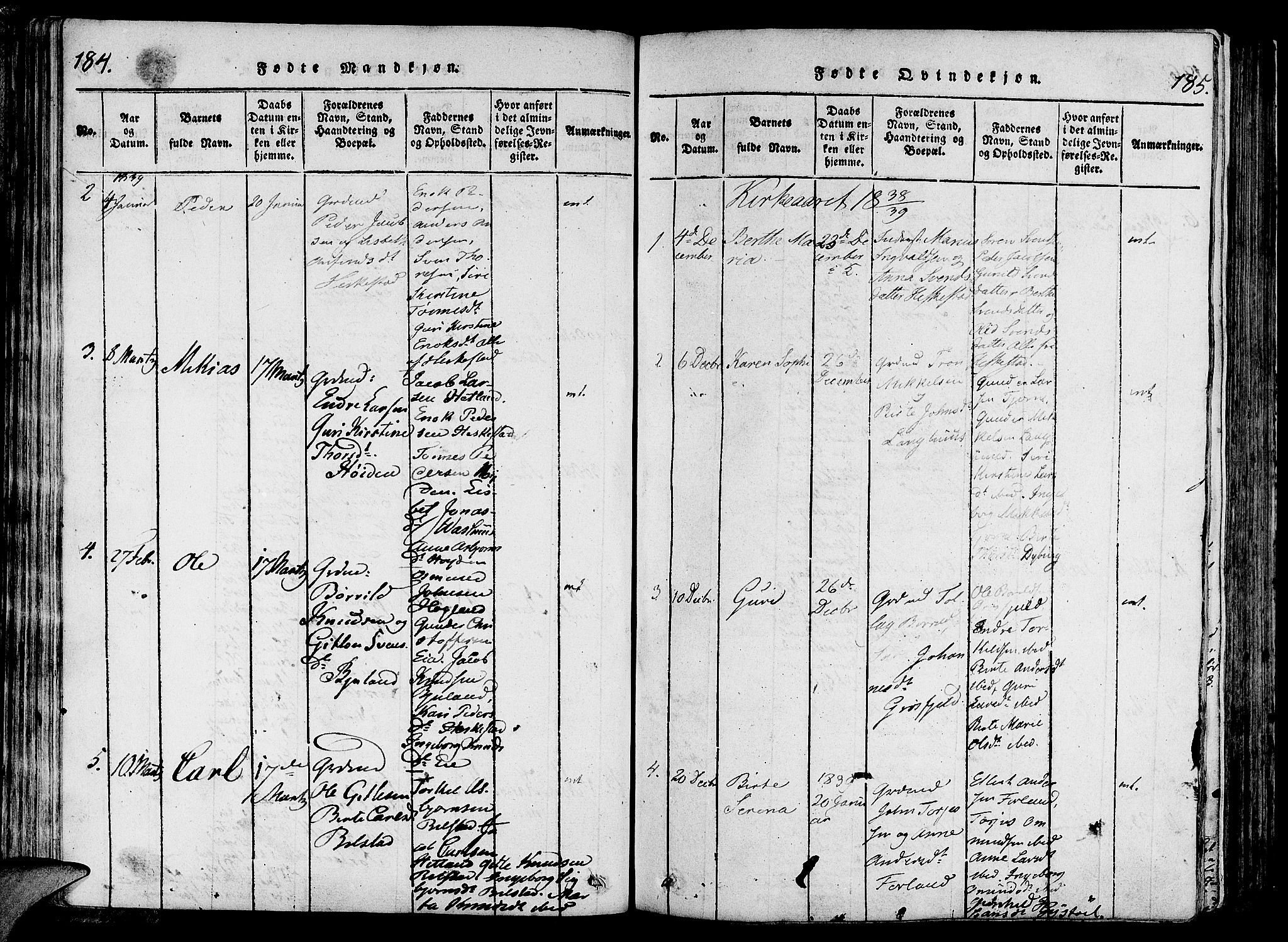 Lund sokneprestkontor, AV/SAST-A-101809/S06/L0006: Parish register (official) no. A 6, 1816-1839, p. 184-185