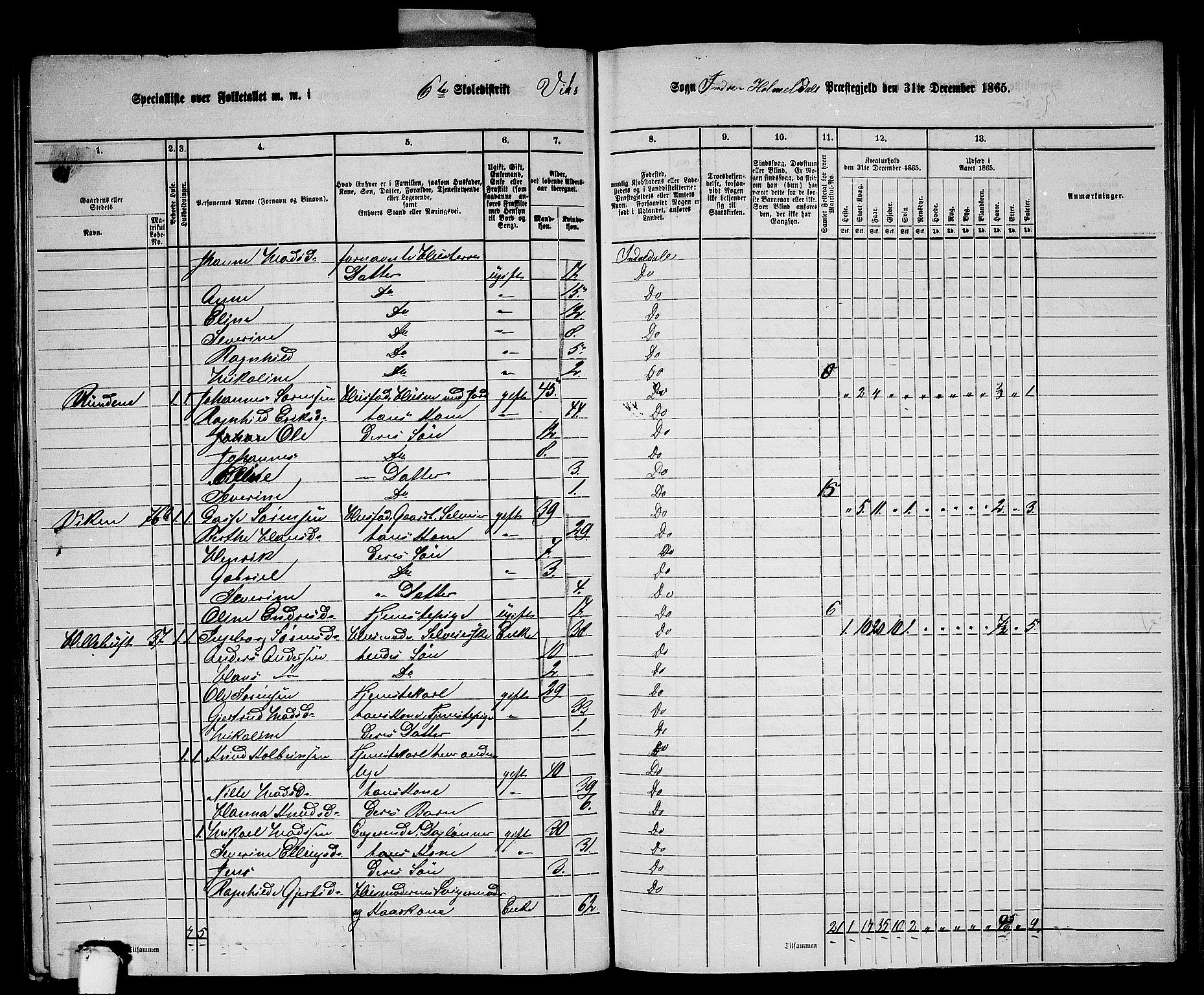 RA, 1865 census for Indre Holmedal, 1865, p. 119