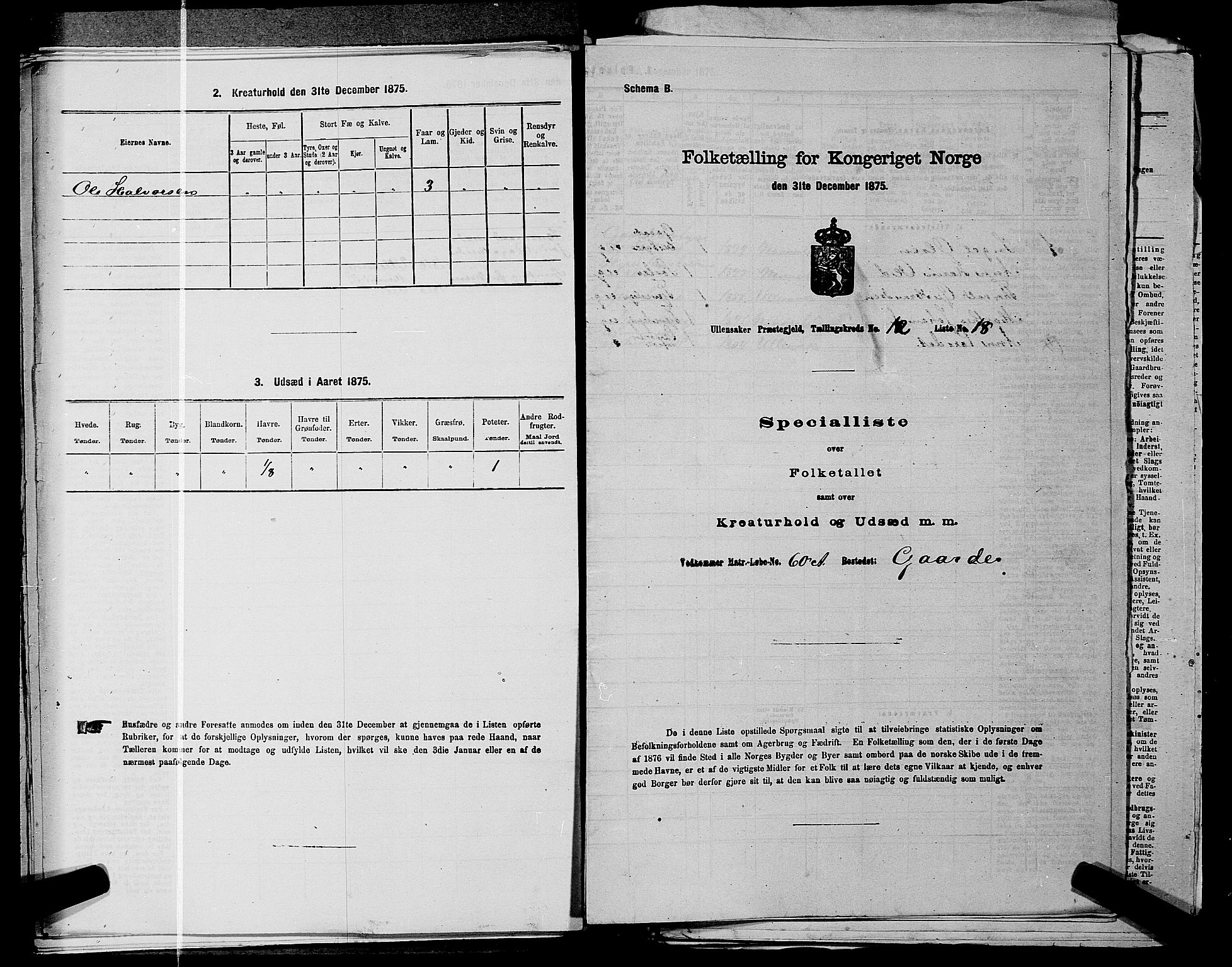 RA, 1875 census for 0235P Ullensaker, 1875, p. 1850