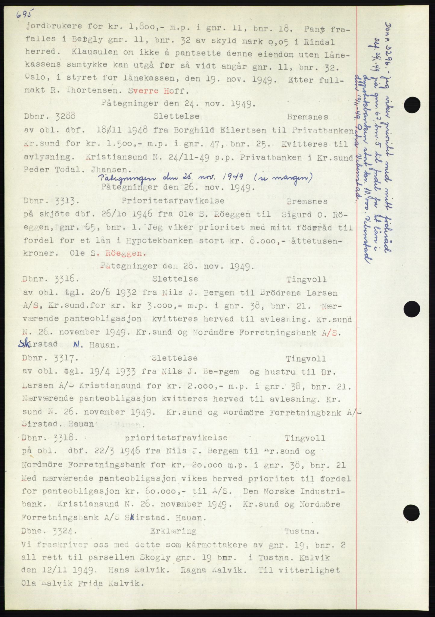 Nordmøre sorenskriveri, SAT/A-4132/1/2/2Ca: Mortgage book no. C82b, 1946-1951, Diary no: : 3288/1949