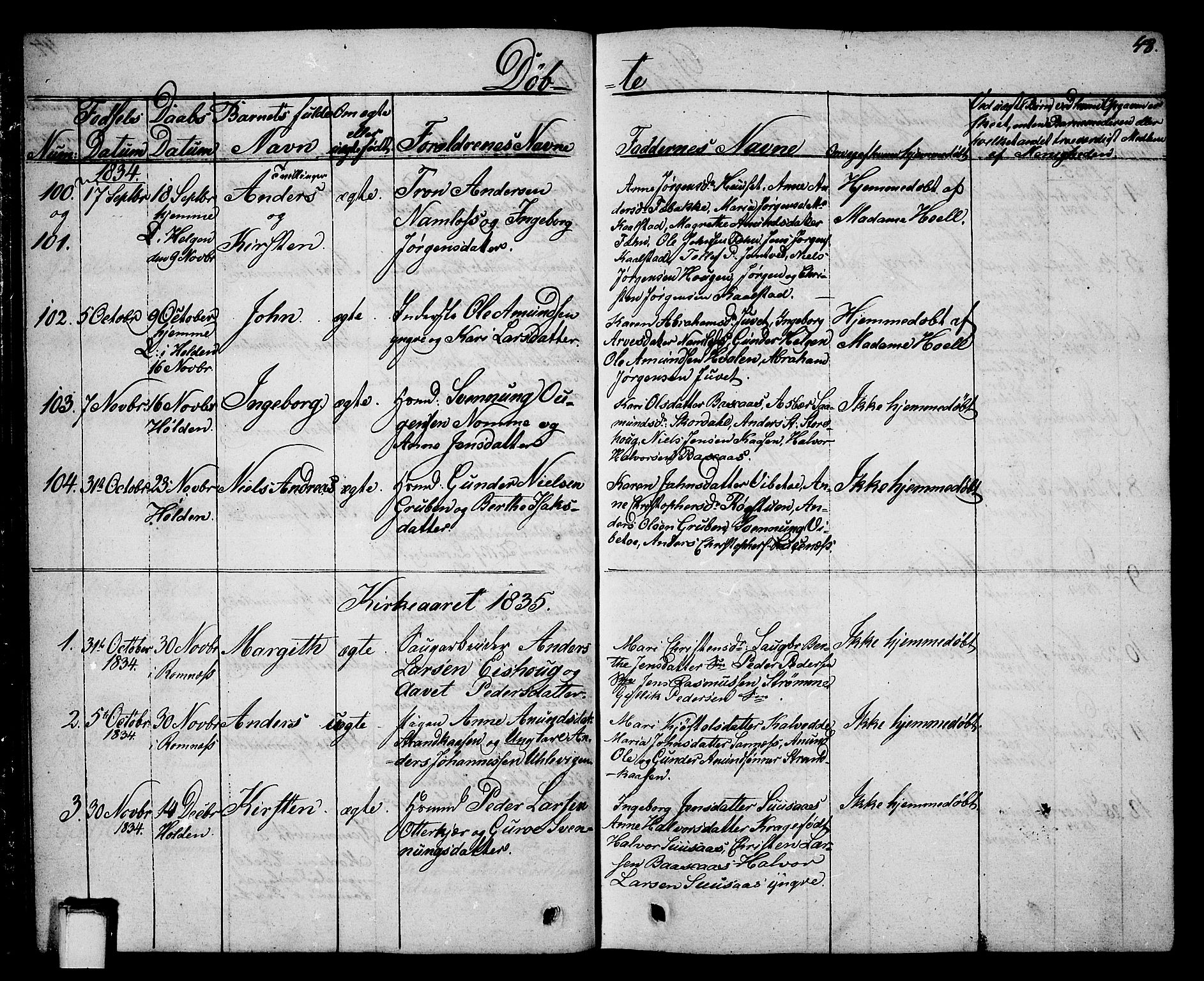 Holla kirkebøker, SAKO/A-272/G/Ga/L0002: Parish register (copy) no. I 2, 1830-1848, p. 48