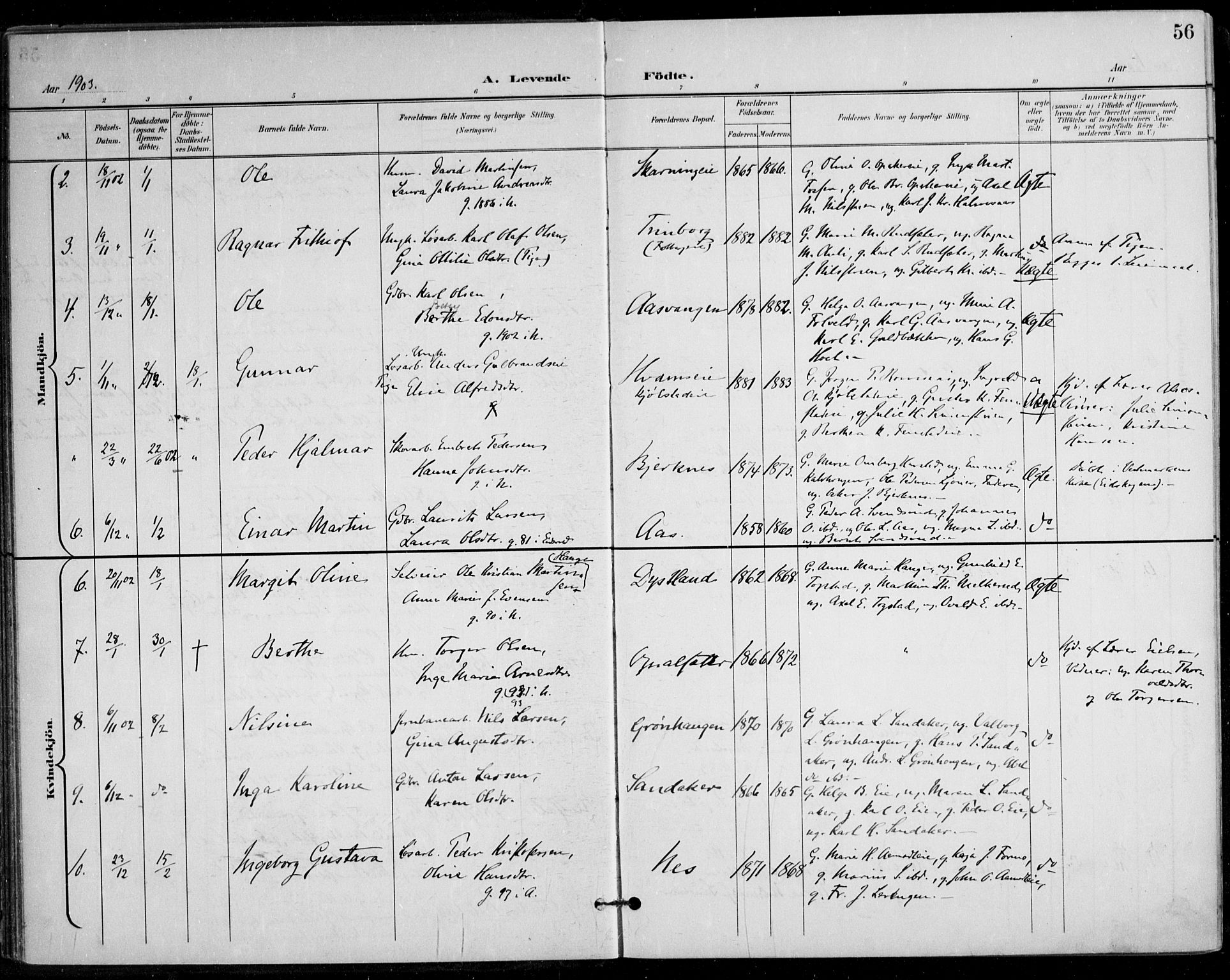 Nes prestekontor Kirkebøker, AV/SAO-A-10410/F/Fa/L0011: Parish register (official) no. I 11, 1899-1918, p. 56