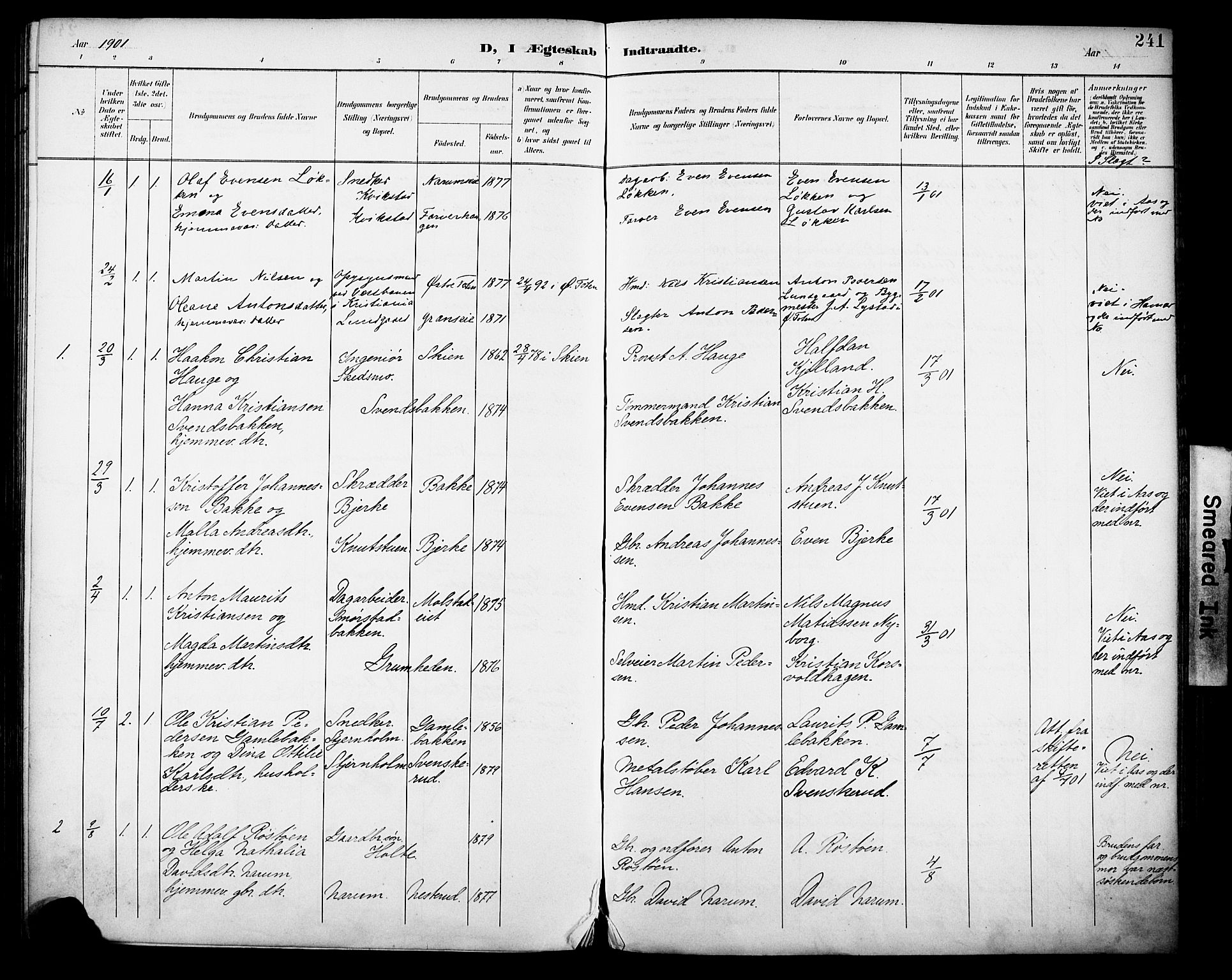 Vestre Toten prestekontor, SAH/PREST-108/H/Ha/Haa/L0013: Parish register (official) no. 13, 1895-1911, p. 241