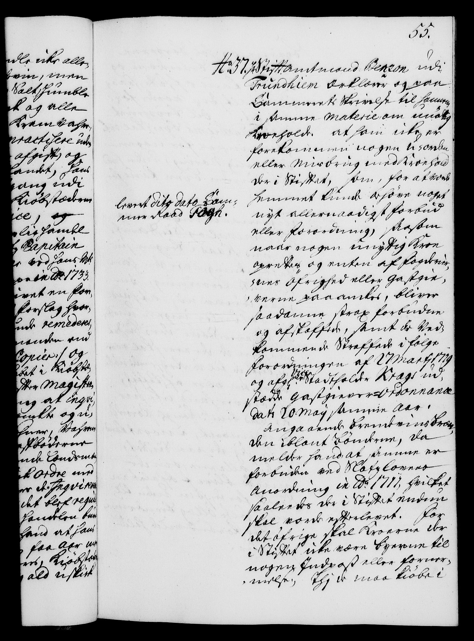 Rentekammeret, Kammerkanselliet, AV/RA-EA-3111/G/Gh/Gha/L0017: Norsk ekstraktmemorialprotokoll (merket RK 53.62), 1735, p. 55