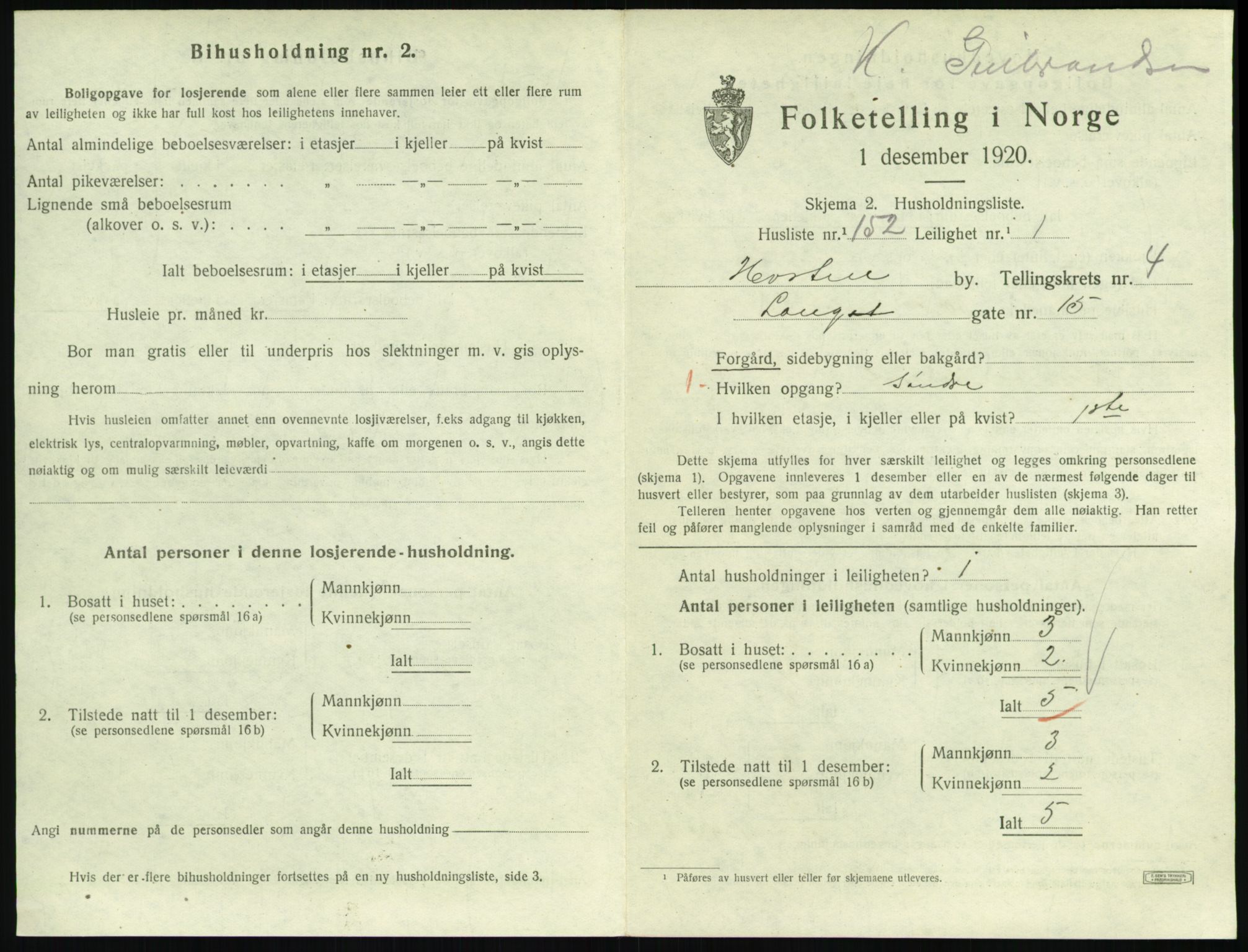 SAKO, 1920 census for Horten, 1920, p. 5583