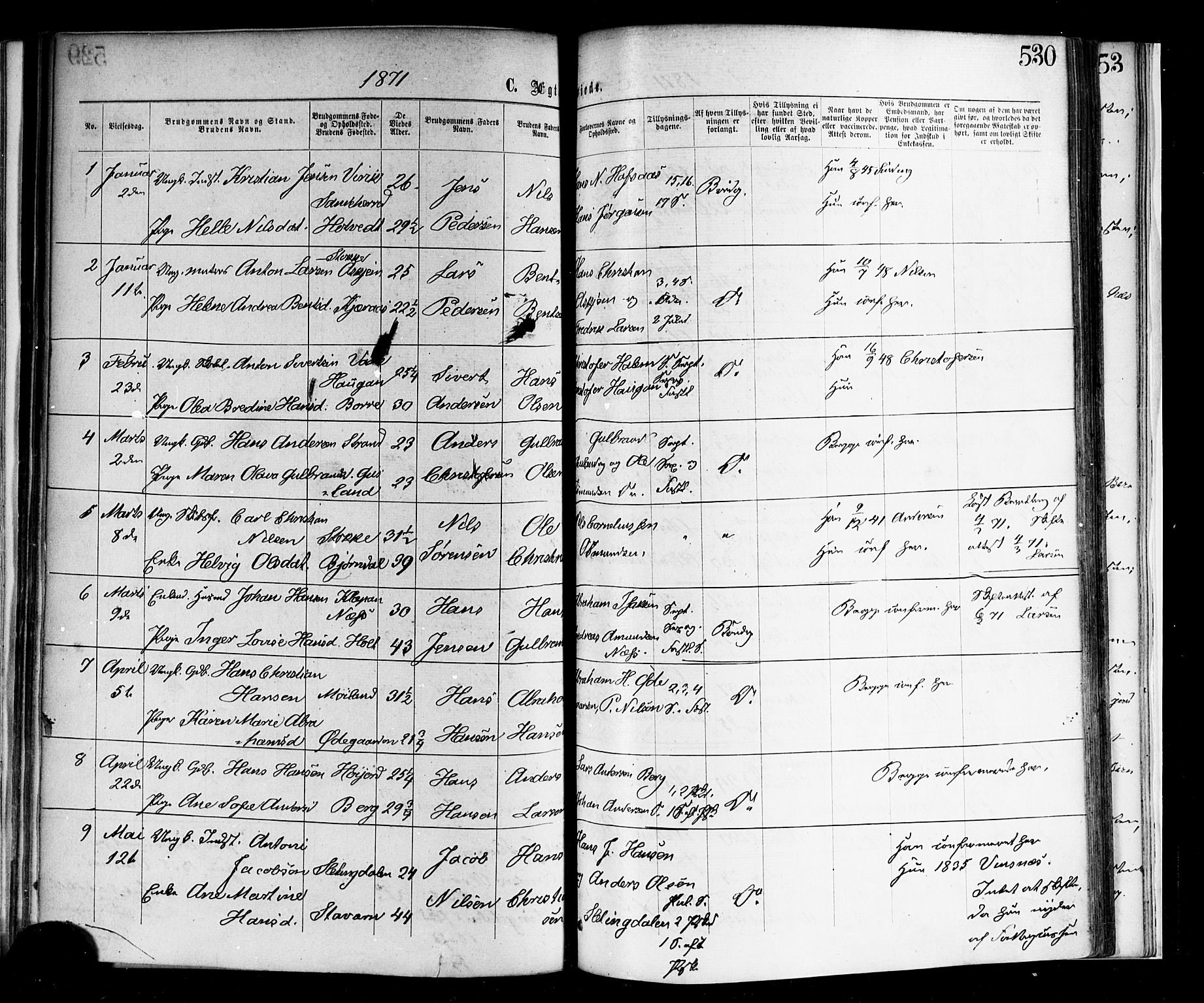 Andebu kirkebøker, AV/SAKO-A-336/F/Fa/L0006: Parish register (official) no. 6, 1871-1878, p. 530