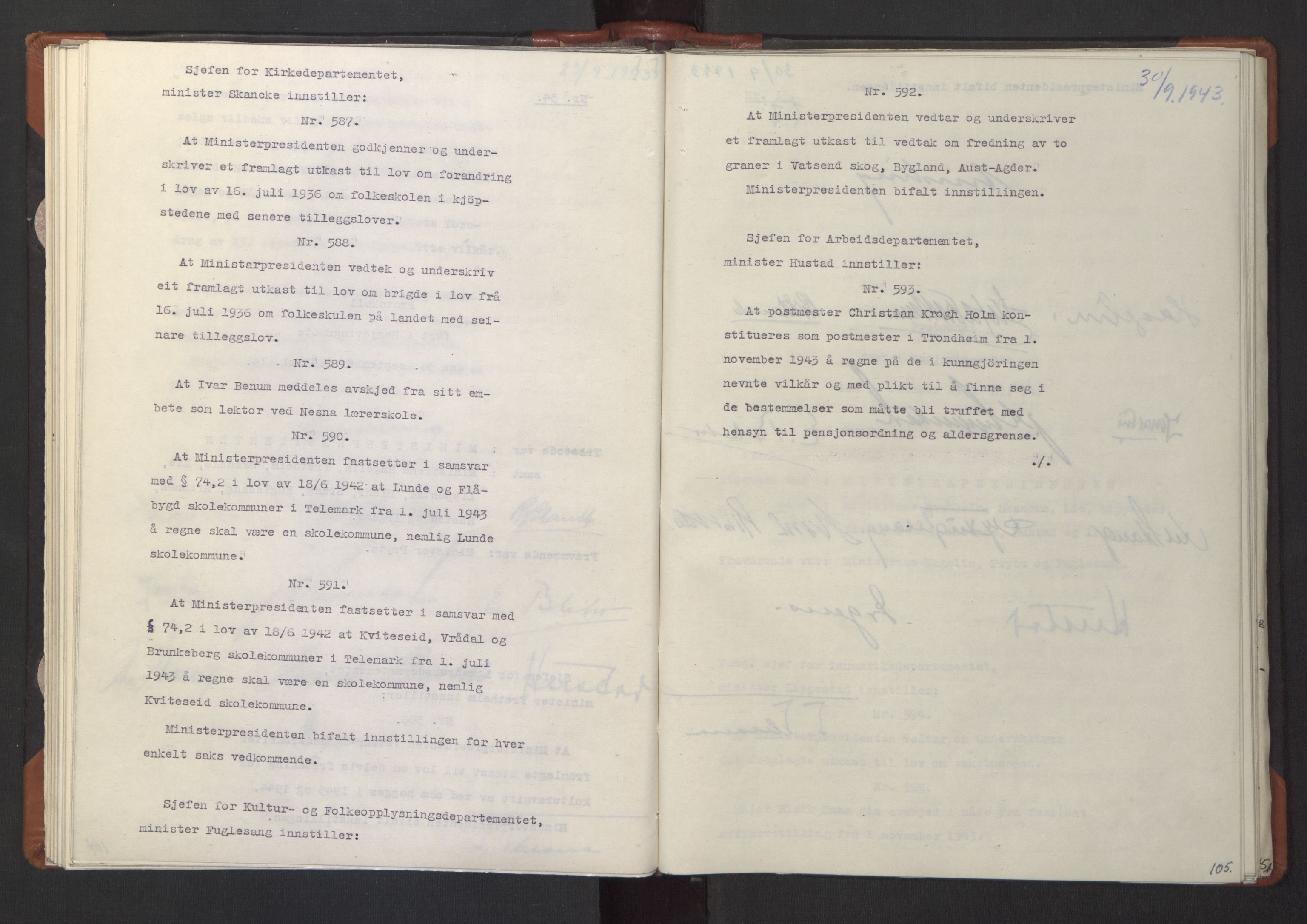 NS-administrasjonen 1940-1945 (Statsrådsekretariatet, de kommisariske statsråder mm), AV/RA-S-4279/D/Da/L0003: Vedtak (Beslutninger) nr. 1-746 og tillegg nr. 1-47 (RA. j.nr. 1394/1944, tilgangsnr. 8/1944, 1943, p. 107