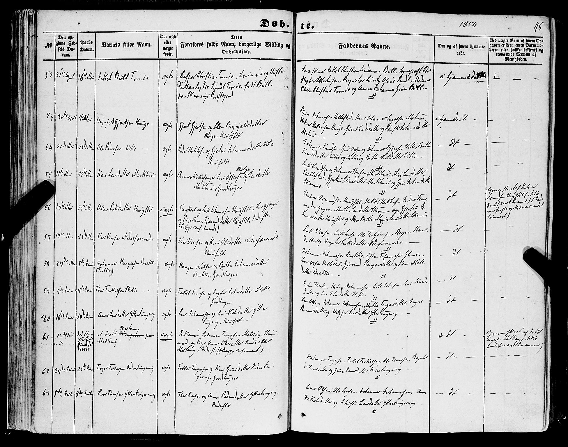 Skånevik sokneprestembete, AV/SAB-A-77801/H/Haa: Parish register (official) no. A 5I, 1848-1869, p. 45