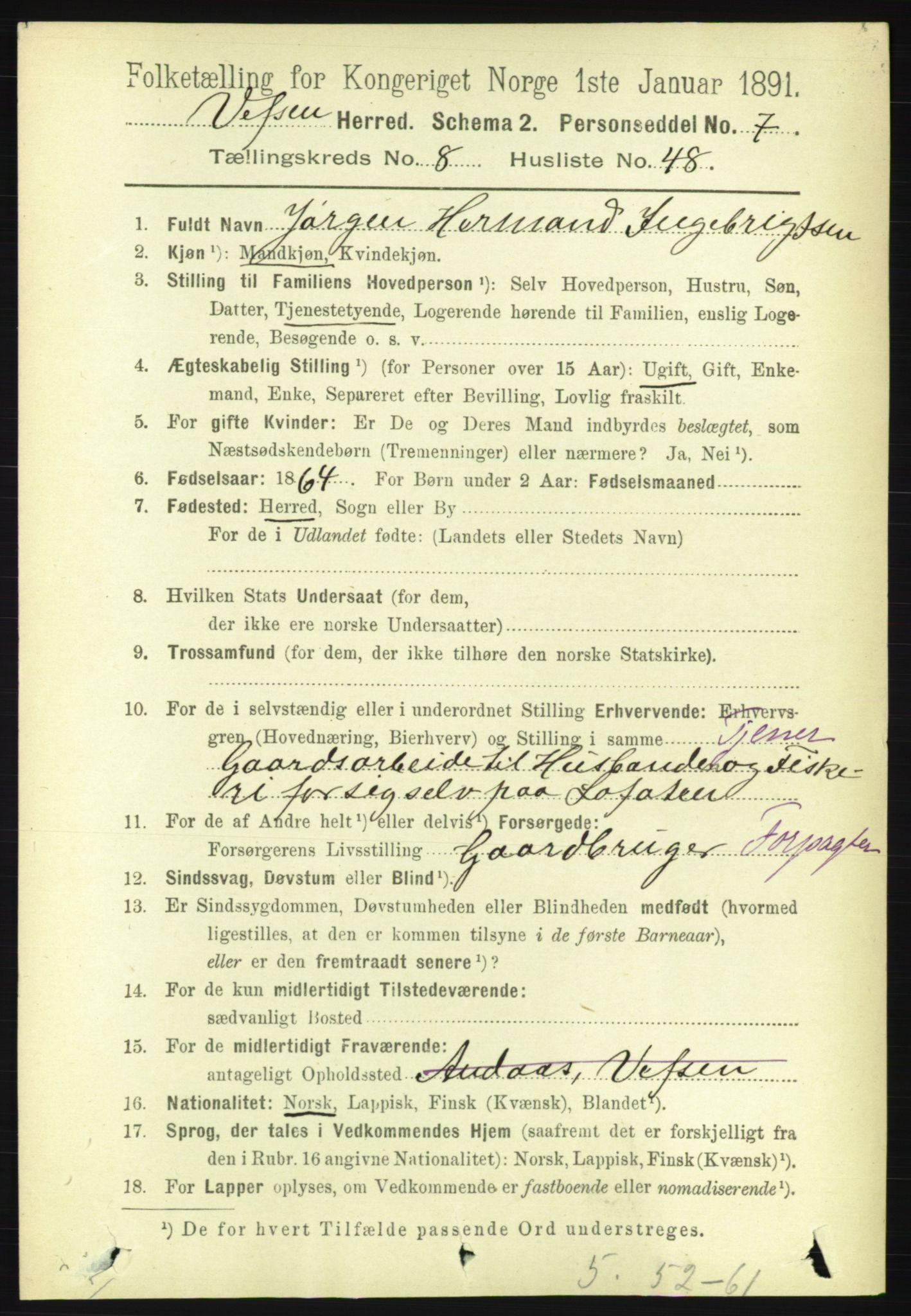 RA, 1891 census for 1824 Vefsn, 1891, p. 4623