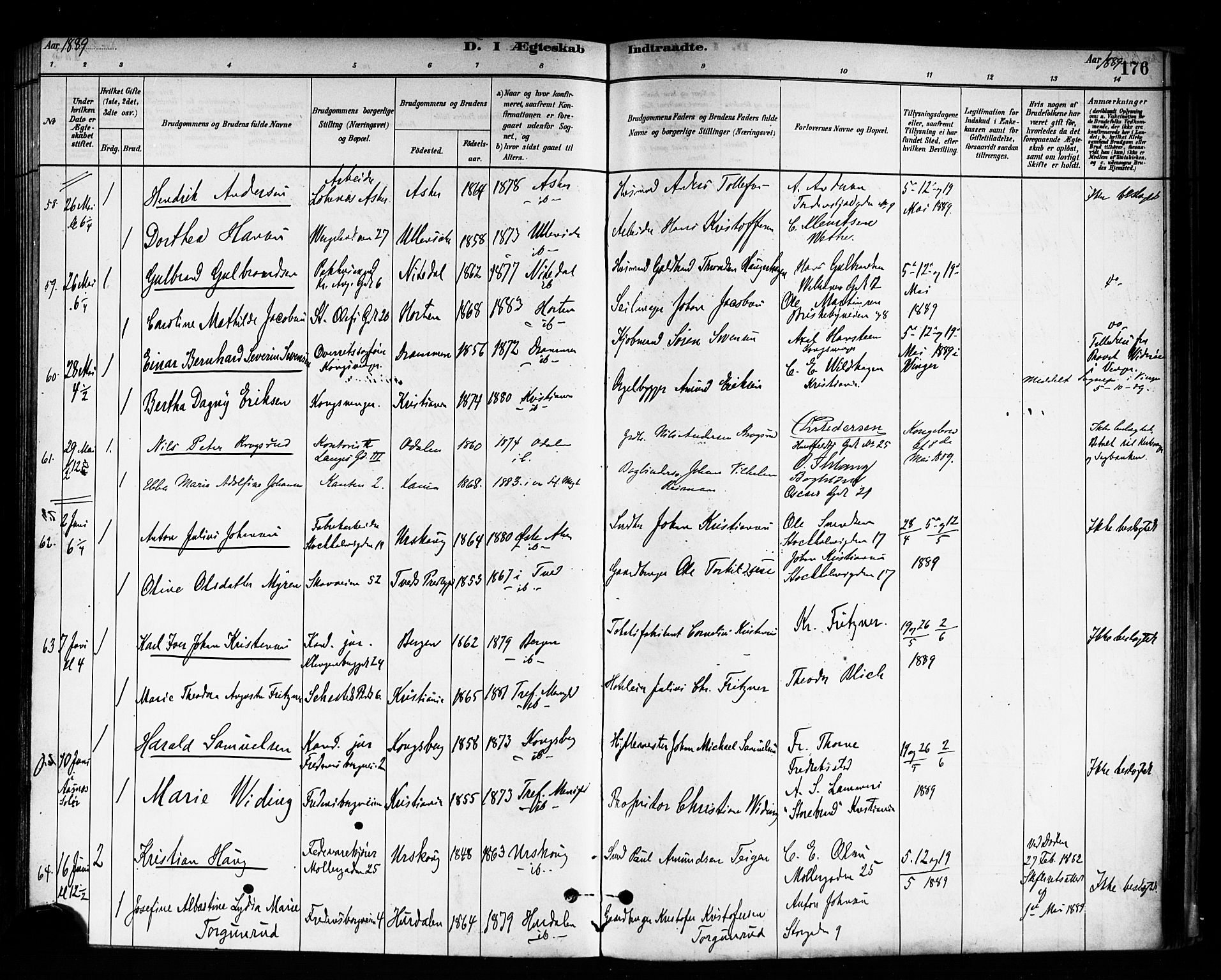 Trefoldighet prestekontor Kirkebøker, AV/SAO-A-10882/F/Fc/L0003: Parish register (official) no. III 3, 1881-1891, p. 176