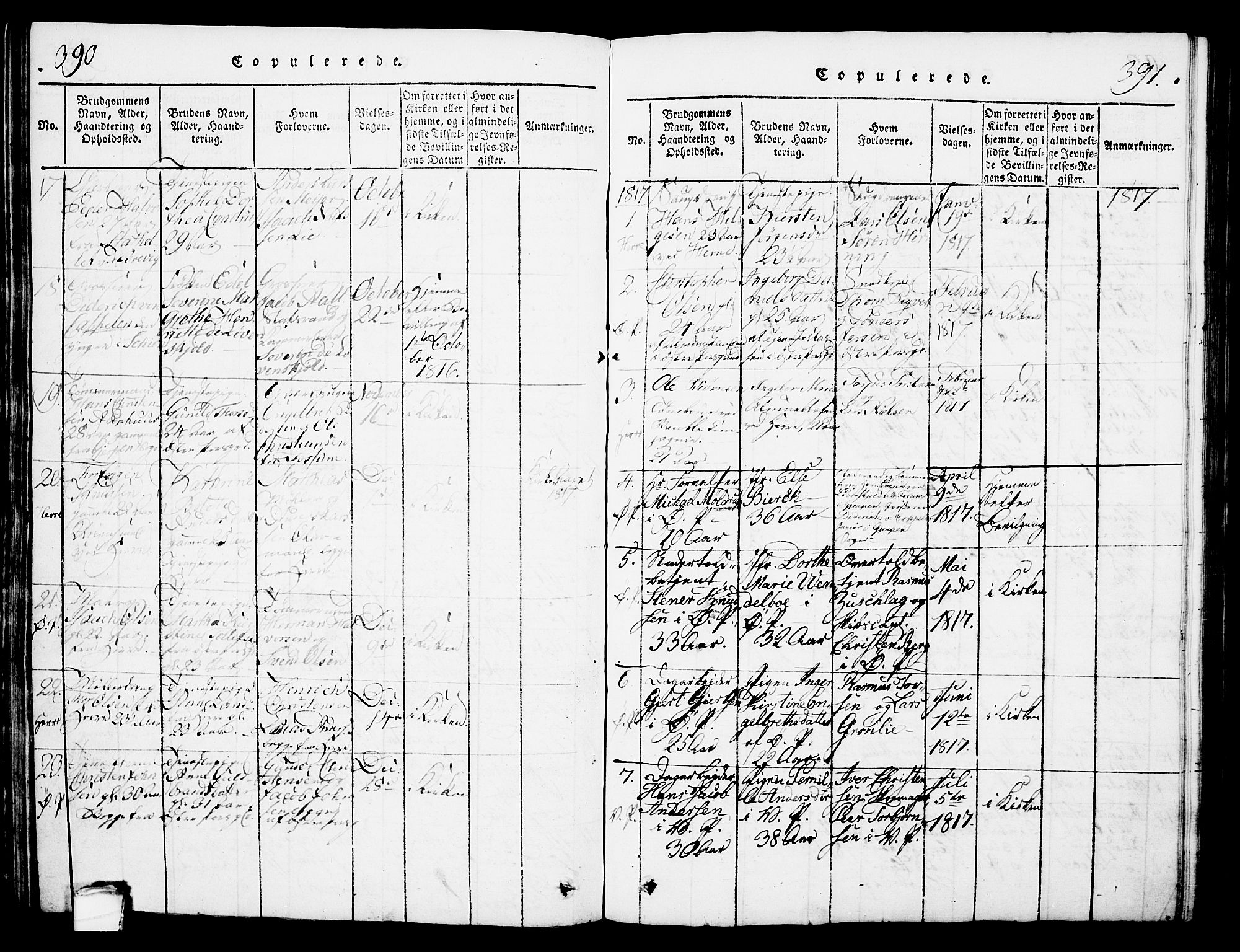 Porsgrunn kirkebøker , SAKO/A-104/G/Gb/L0001: Parish register (copy) no. II 1, 1817-1828, p. 390-391