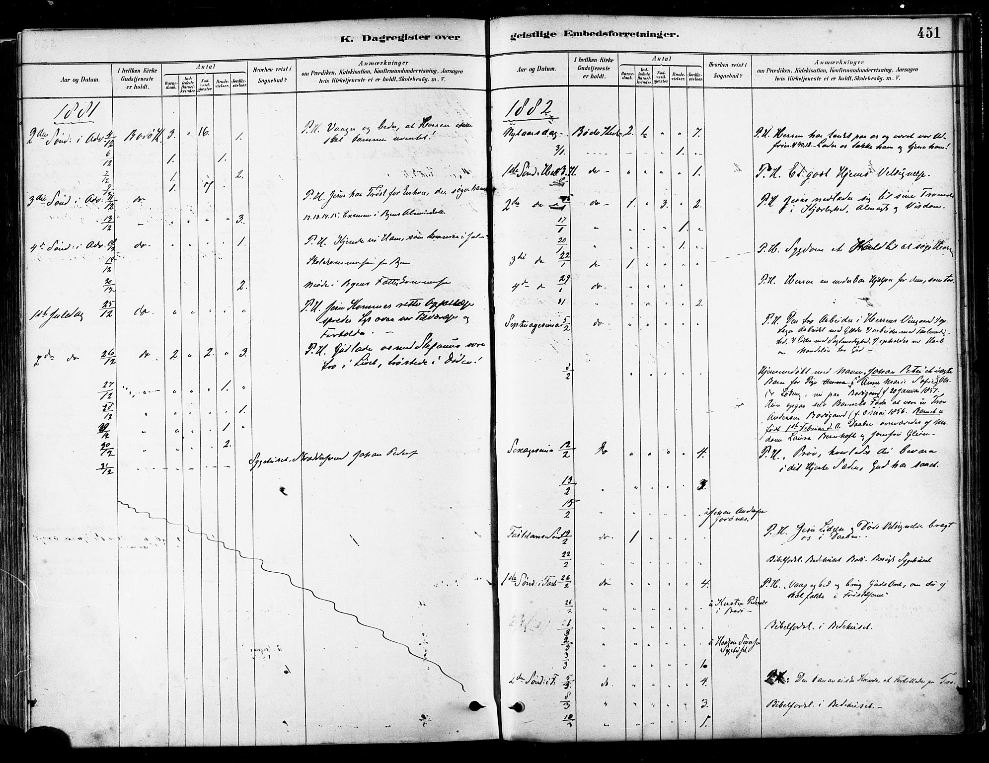 Ministerialprotokoller, klokkerbøker og fødselsregistre - Nordland, SAT/A-1459/802/L0054: Parish register (official) no. 802A01, 1879-1893, p. 451