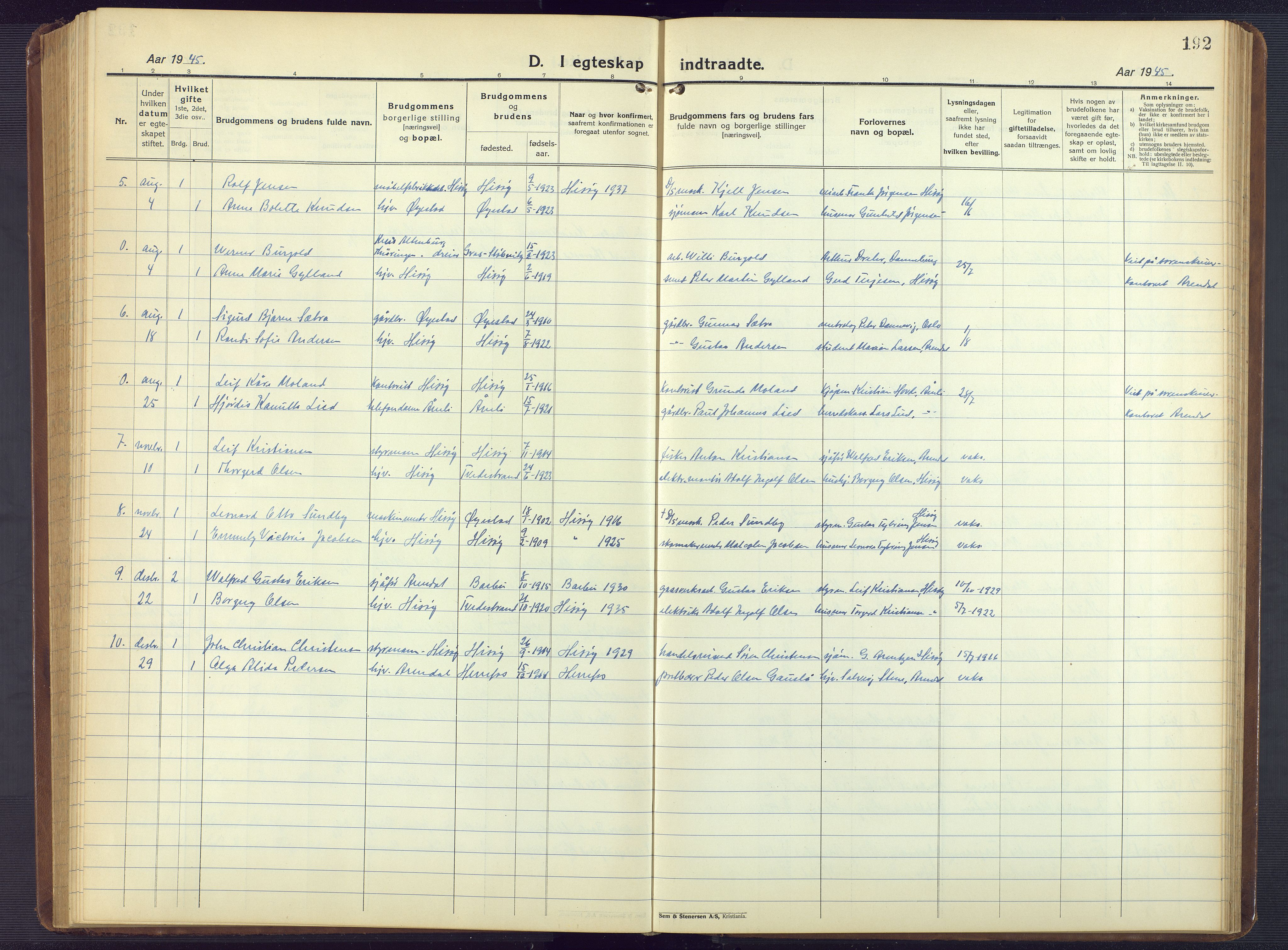 Hisøy sokneprestkontor, AV/SAK-1111-0020/F/Fb/L0005: Parish register (copy) no. B 5, 1924-1946, p. 192