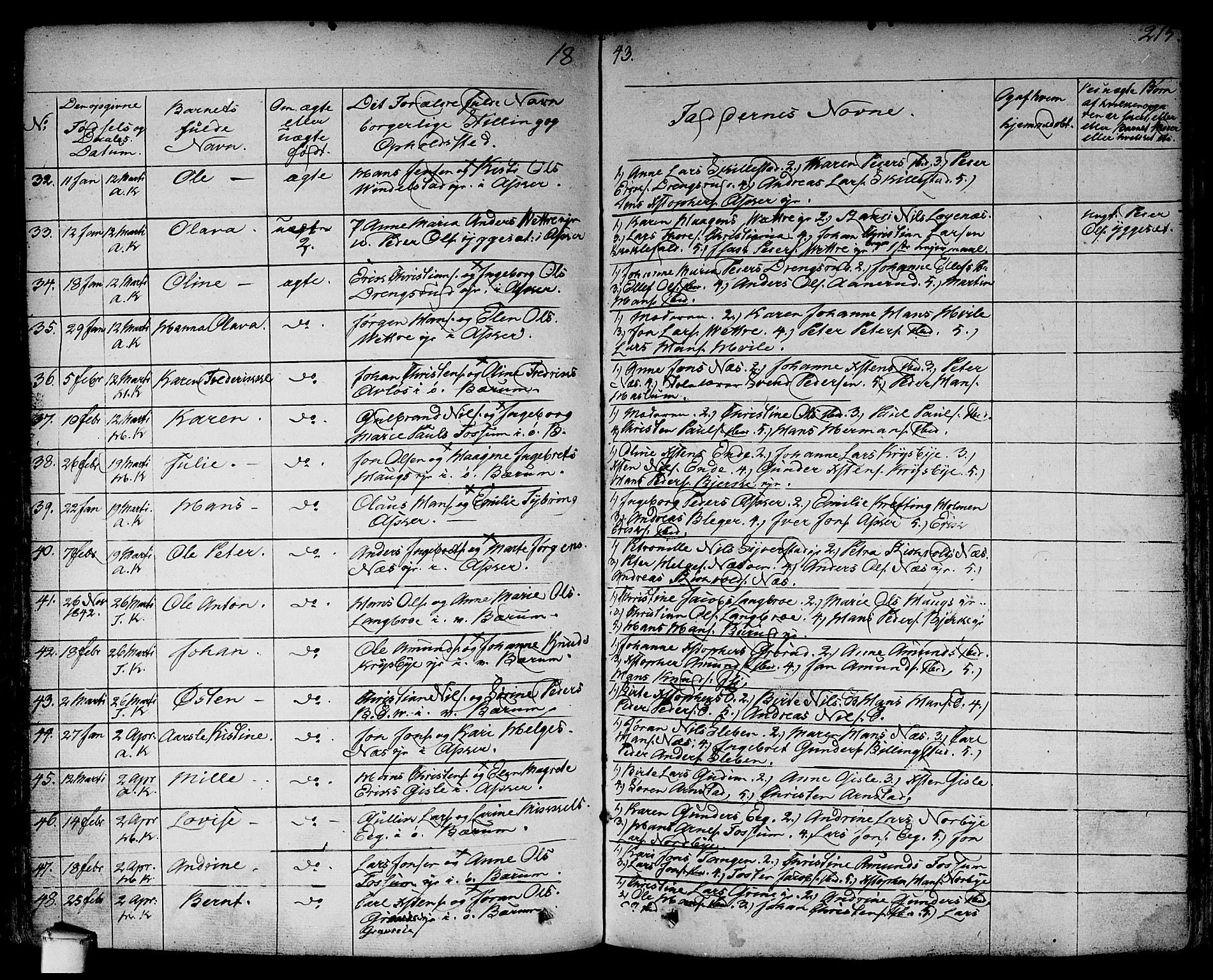 Asker prestekontor Kirkebøker, AV/SAO-A-10256a/F/Fa/L0007: Parish register (official) no. I 7, 1825-1864, p. 215