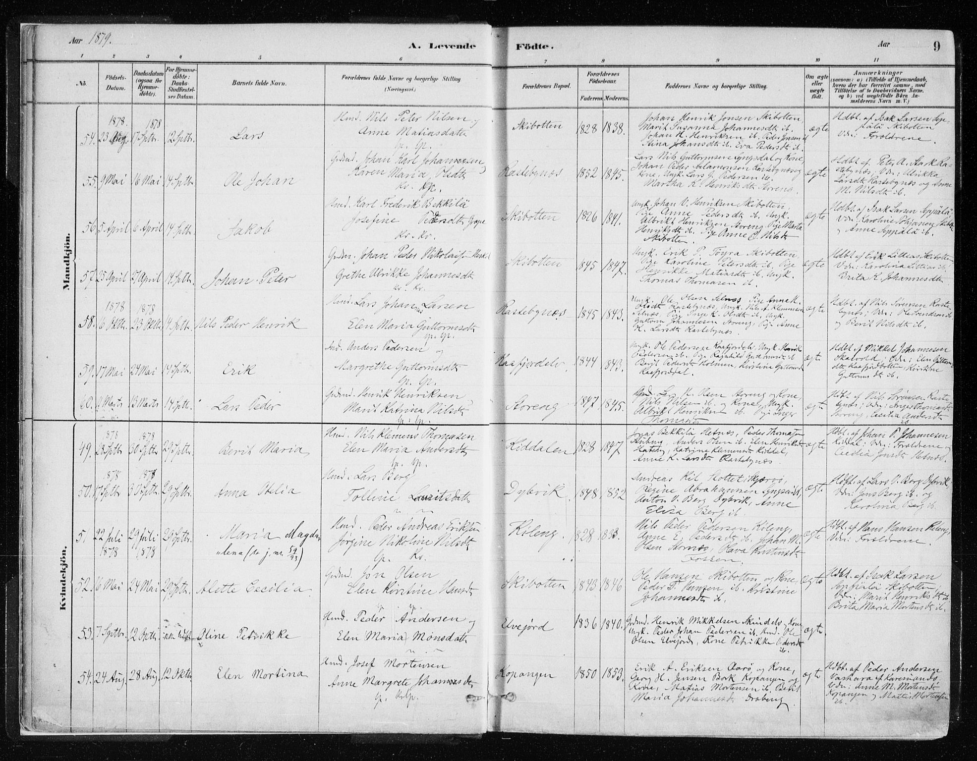 Lyngen sokneprestembete, AV/SATØ-S-1289/H/He/Hea/L0007kirke: Parish register (official) no. 7, 1879-1890, p. 9