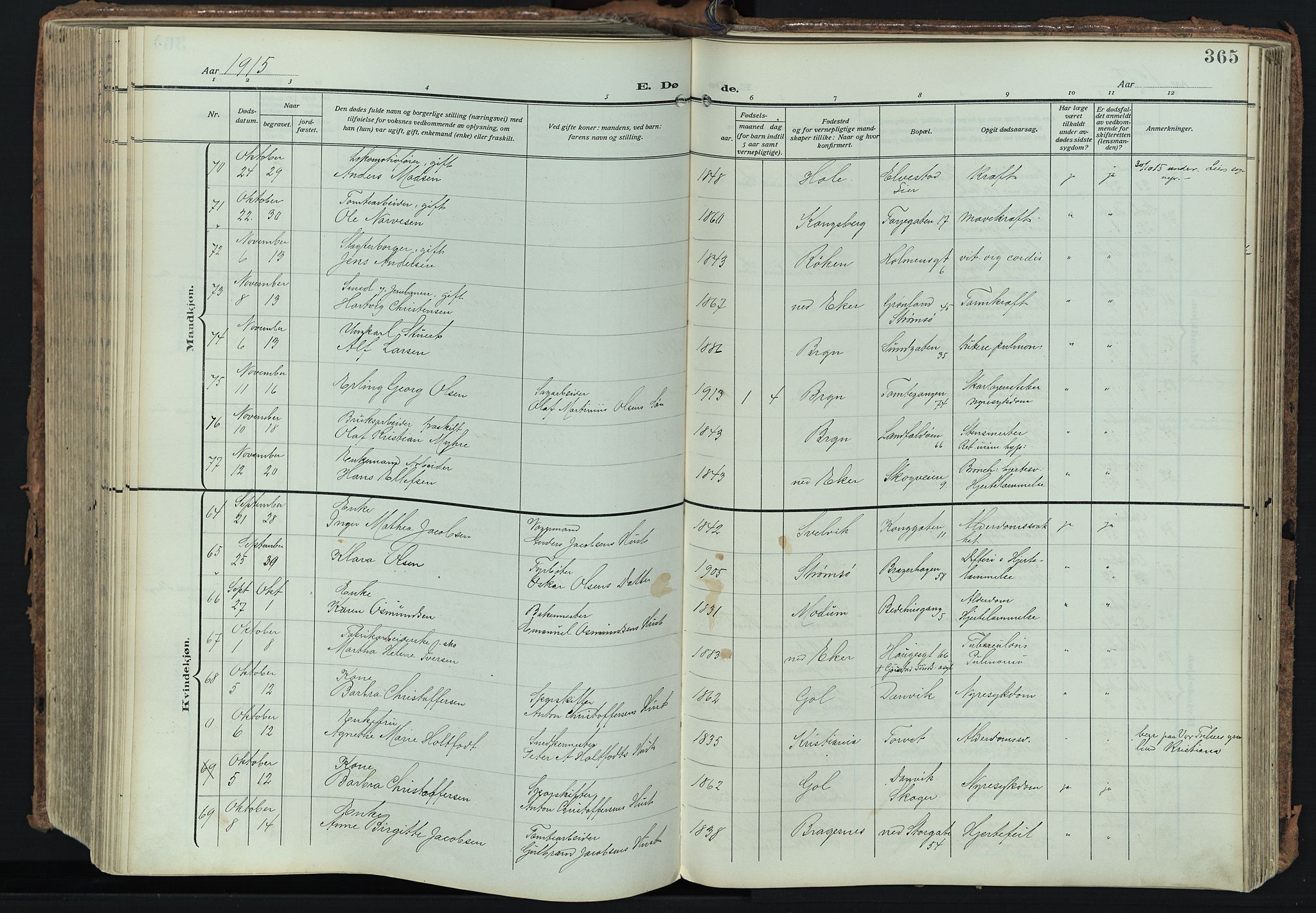 Bragernes kirkebøker, SAKO/A-6/F/Fb/L0010: Parish register (official) no. II 10, 1911-1922, p. 365