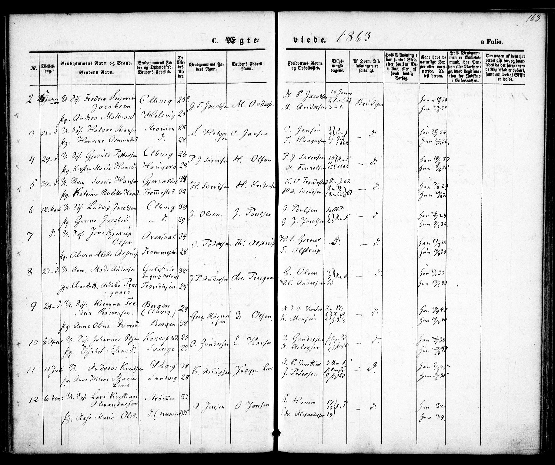 Hisøy sokneprestkontor, AV/SAK-1111-0020/F/Fa/L0001: Parish register (official) no. A 1, 1849-1871, p. 163