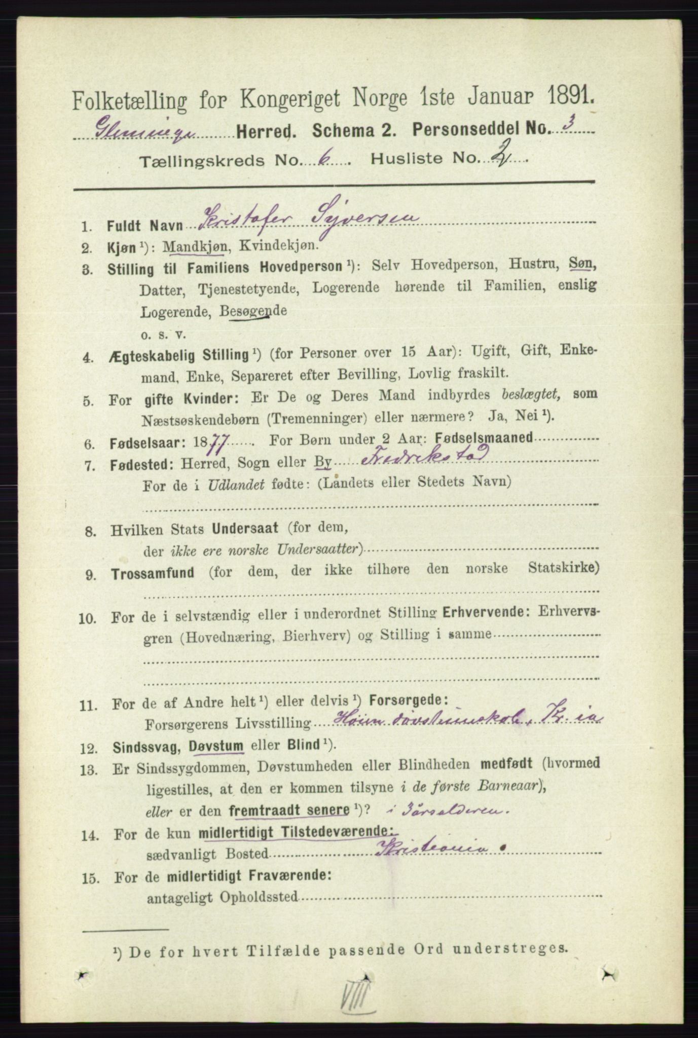 RA, 1891 census for 0132 Glemmen, 1891, p. 7513