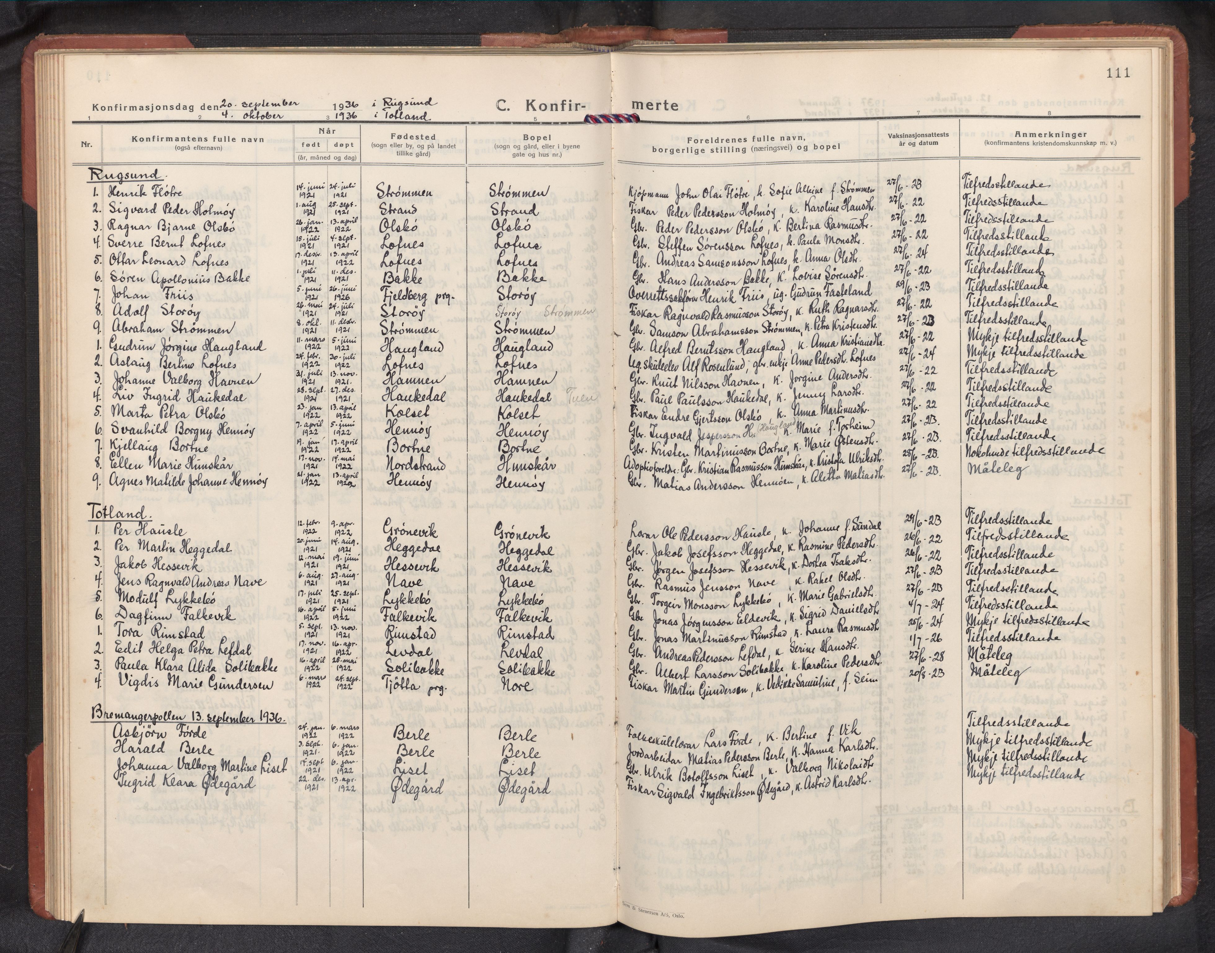 Davik sokneprestembete, AV/SAB-A-79701/H/Hab/Habc/L0004: Parish register (copy) no. C 4, 1930-1952, p. 110b-111a