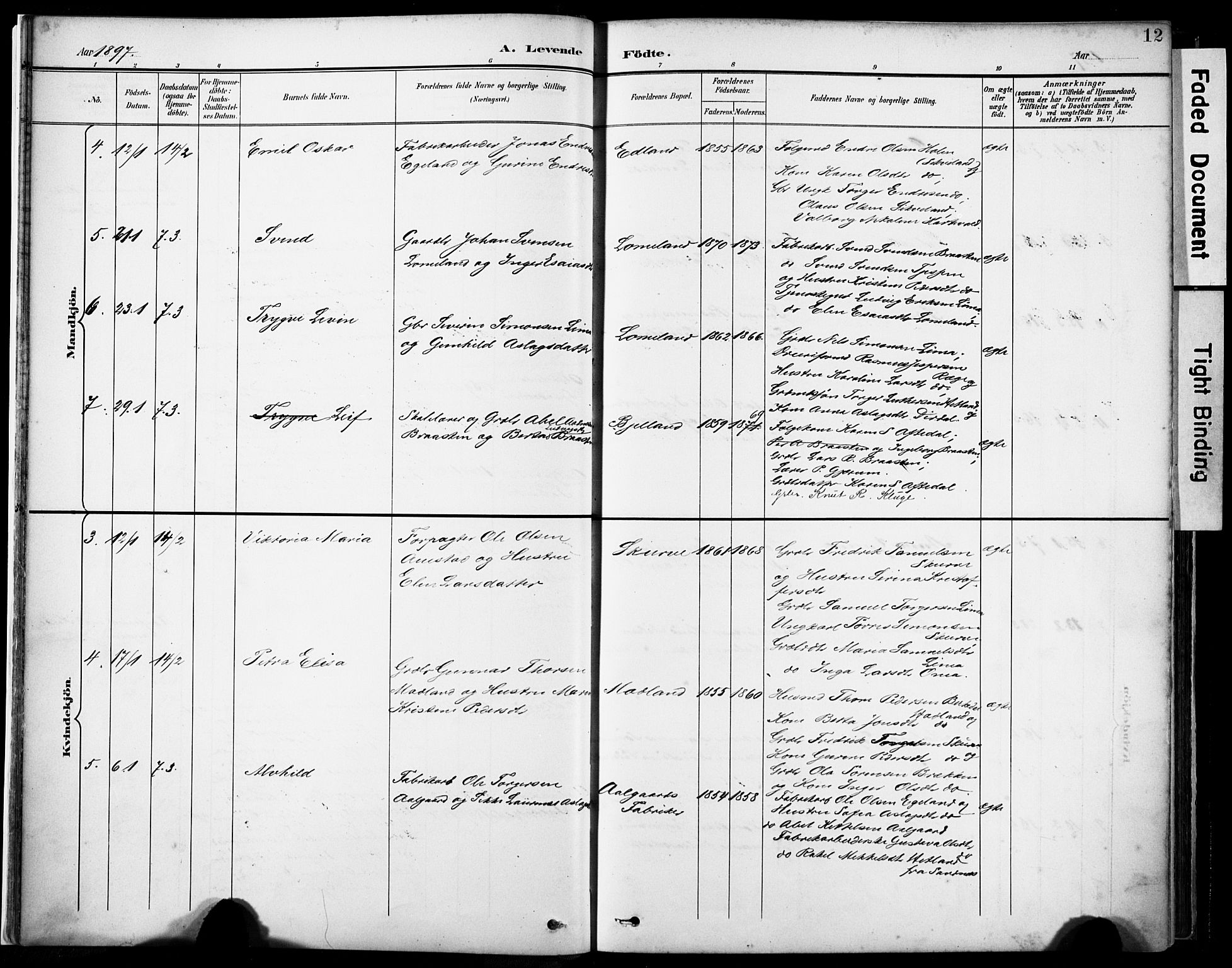 Lye sokneprestkontor, SAST/A-101794/001/30BA/L0012: Parish register (official) no. A 11, 1896-1909, p. 12
