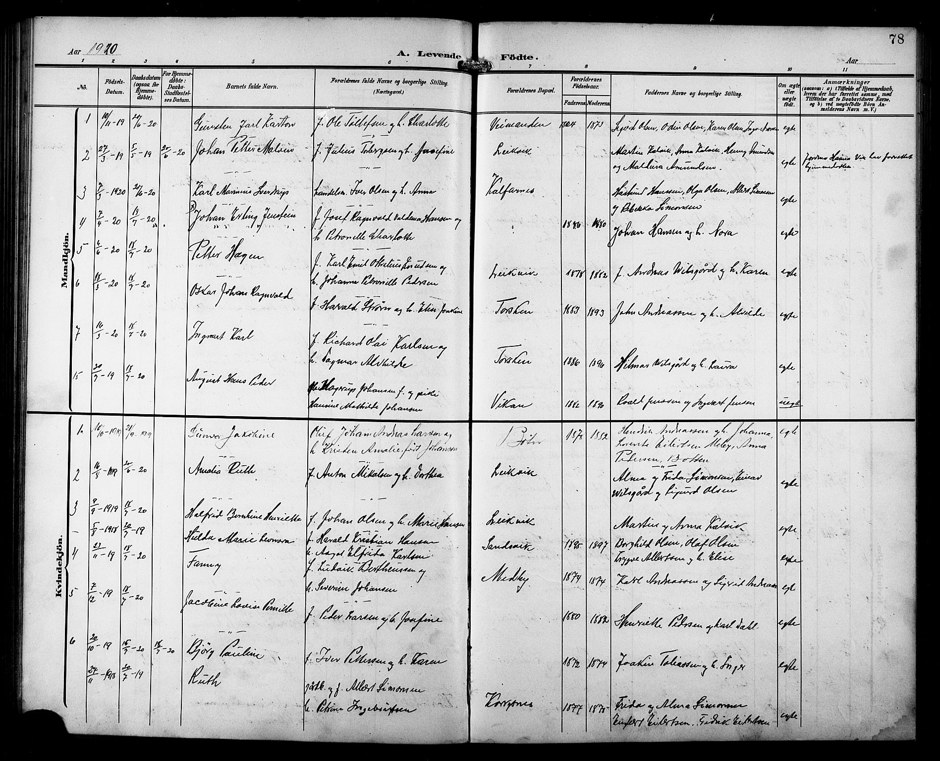 Berg sokneprestkontor, AV/SATØ-S-1318/G/Ga/Gab/L0013klokker: Parish register (copy) no. 13, 1902-1922, p. 78