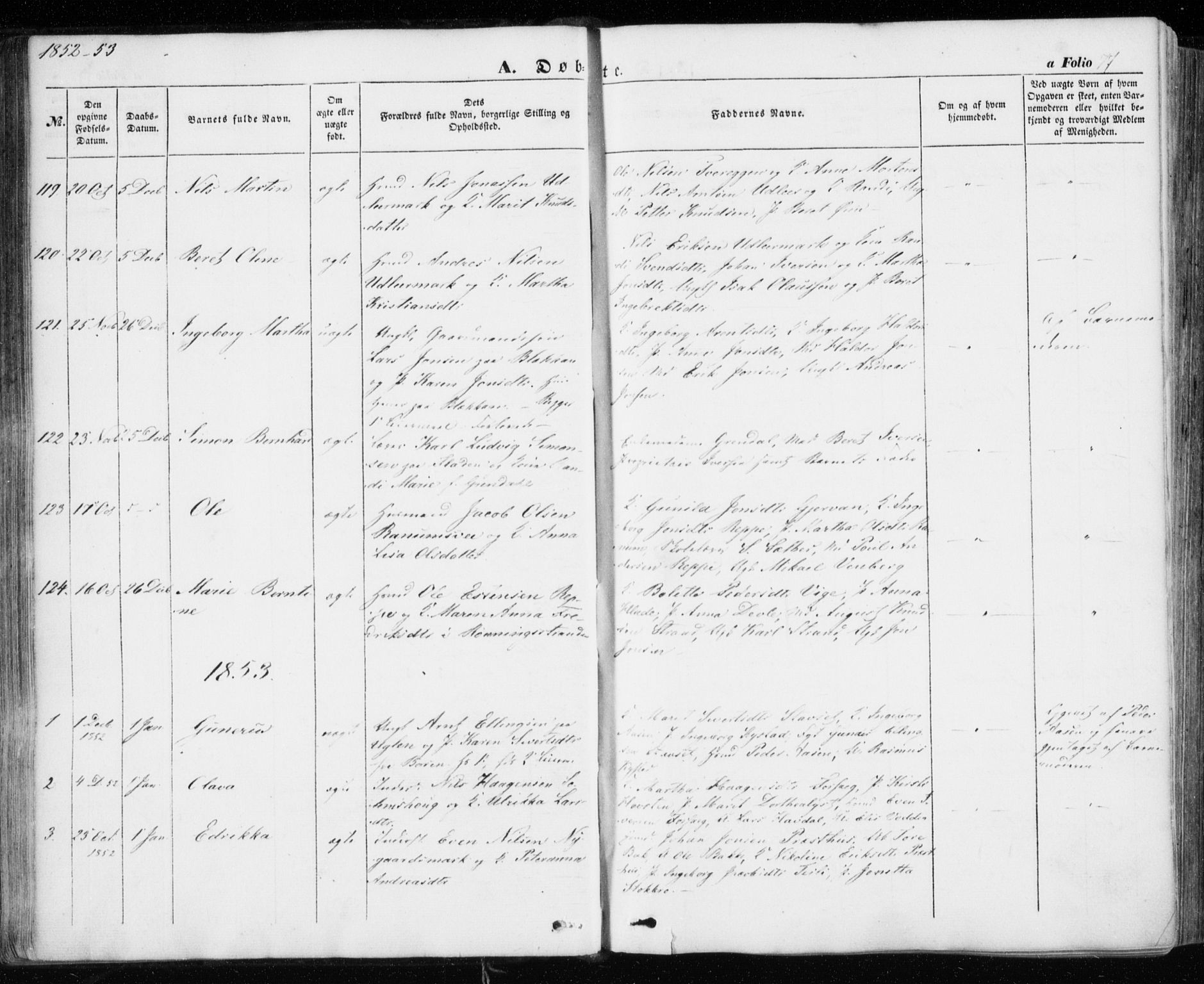 Ministerialprotokoller, klokkerbøker og fødselsregistre - Sør-Trøndelag, AV/SAT-A-1456/606/L0291: Parish register (official) no. 606A06, 1848-1856, p. 77