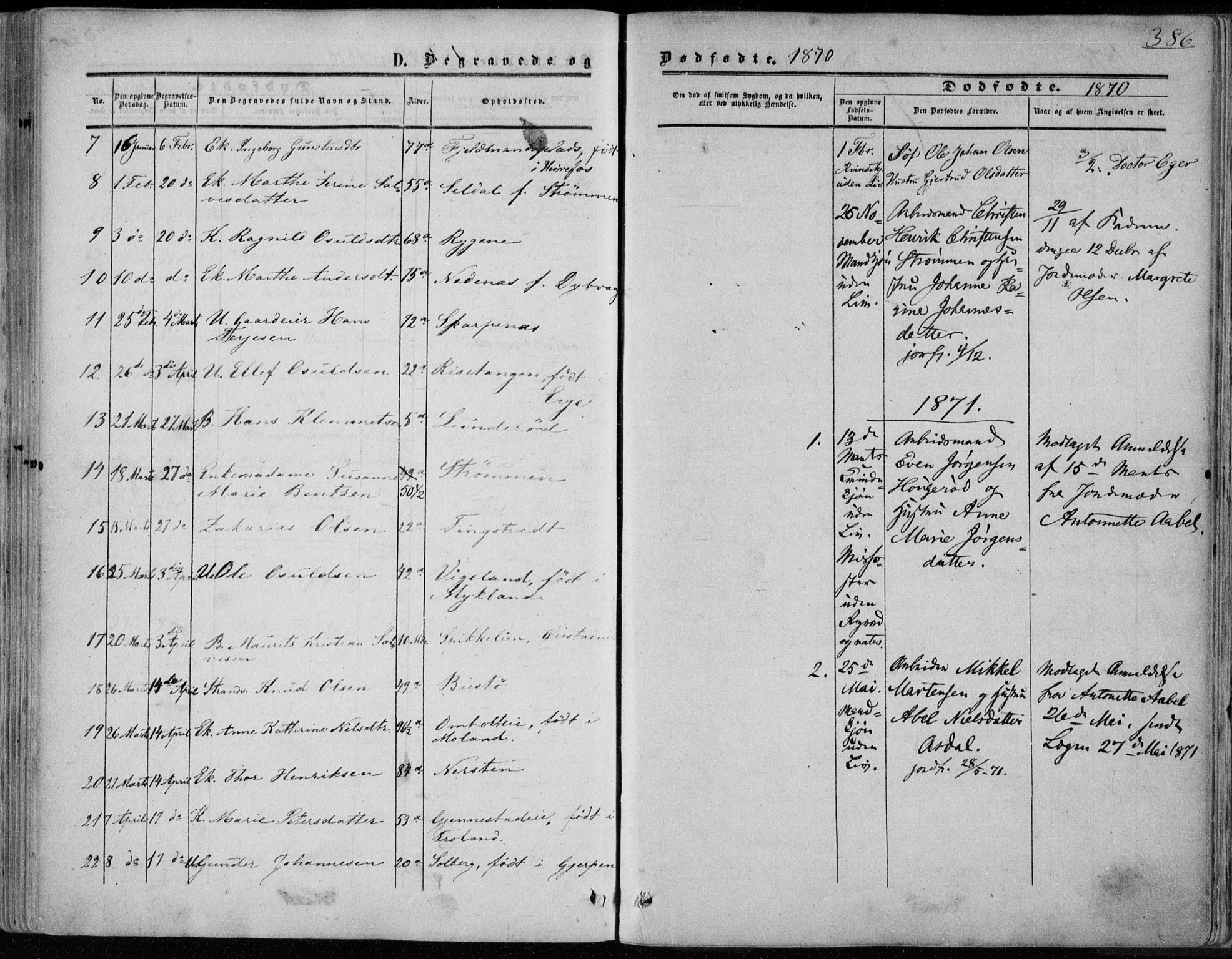 Øyestad sokneprestkontor, AV/SAK-1111-0049/F/Fa/L0015: Parish register (official) no. A 15, 1857-1873, p. 386