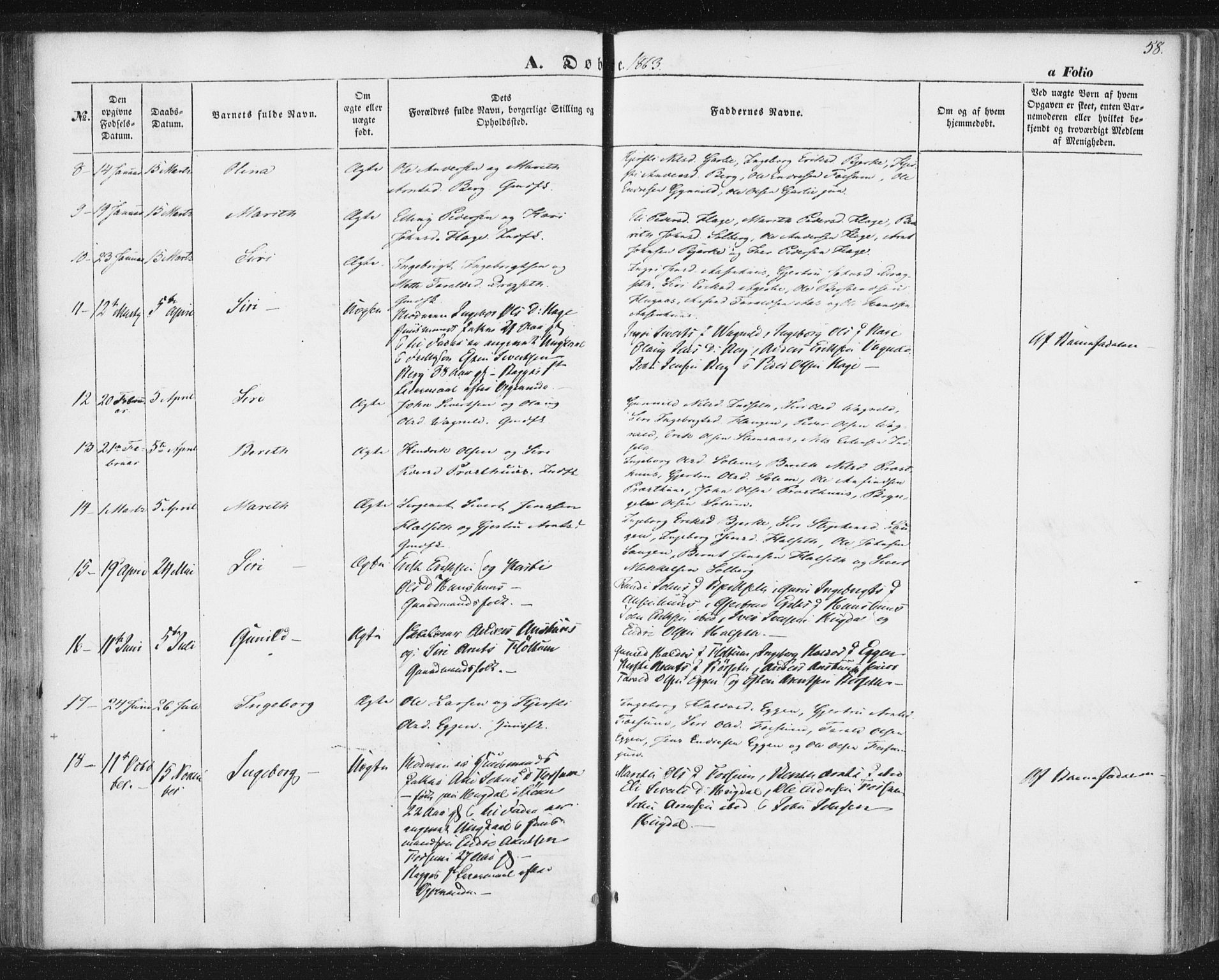 Ministerialprotokoller, klokkerbøker og fødselsregistre - Sør-Trøndelag, SAT/A-1456/689/L1038: Parish register (official) no. 689A03, 1848-1872, p. 58