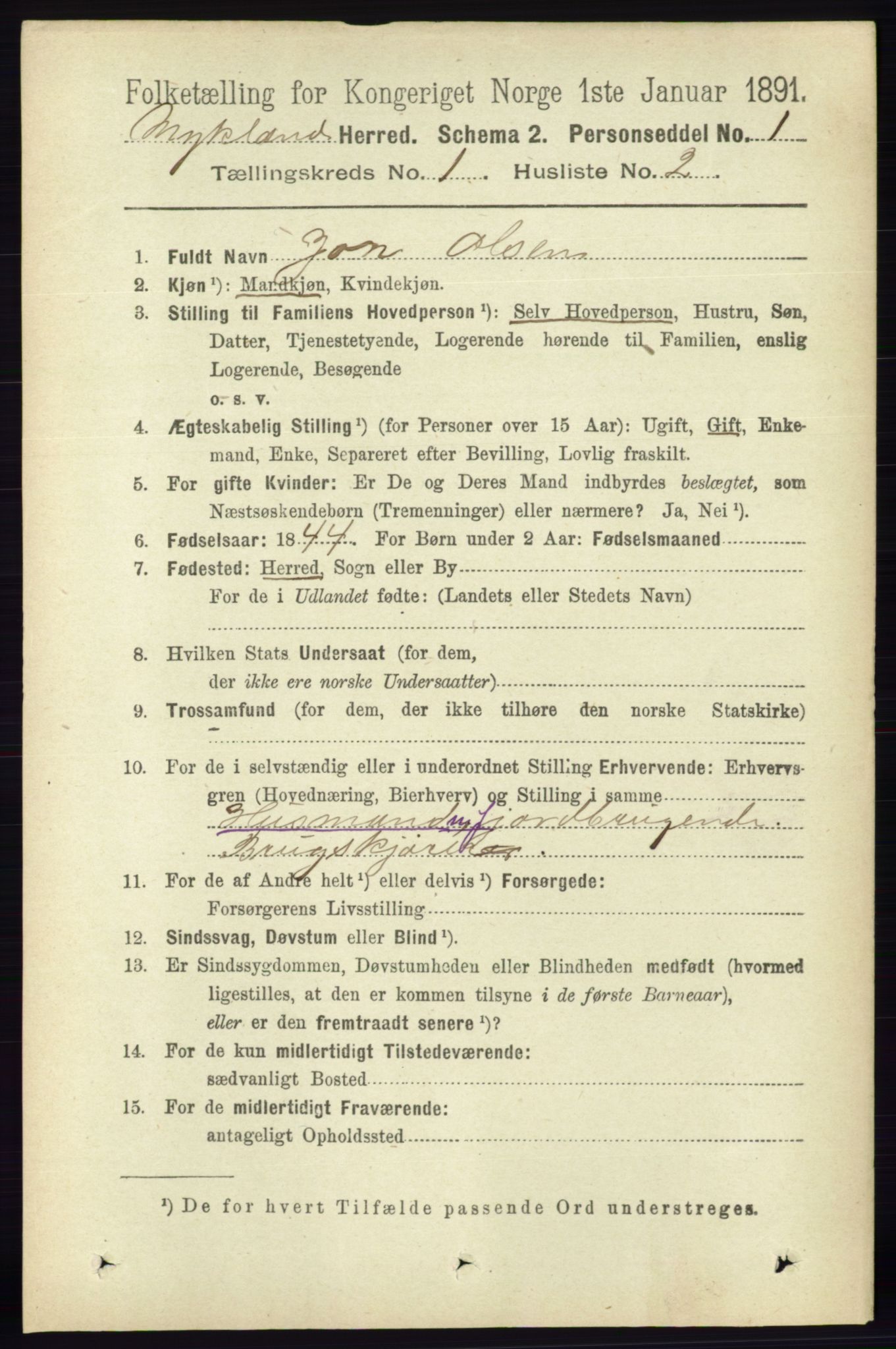 RA, 1891 census for 0932 Mykland, 1891, p. 52