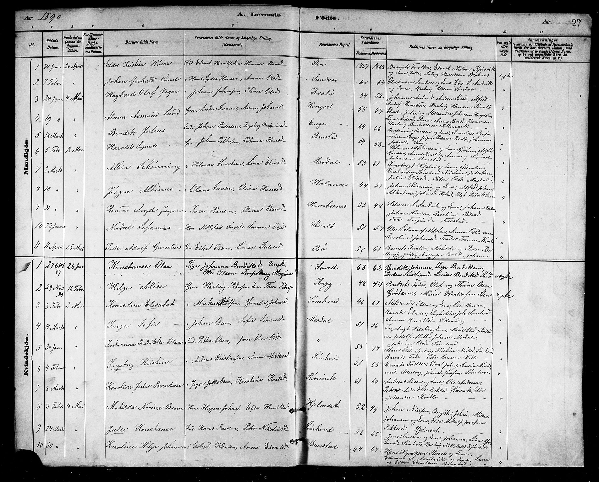 Ministerialprotokoller, klokkerbøker og fødselsregistre - Nordland, SAT/A-1459/812/L0188: Parish register (copy) no. 812C06, 1884-1912, p. 27