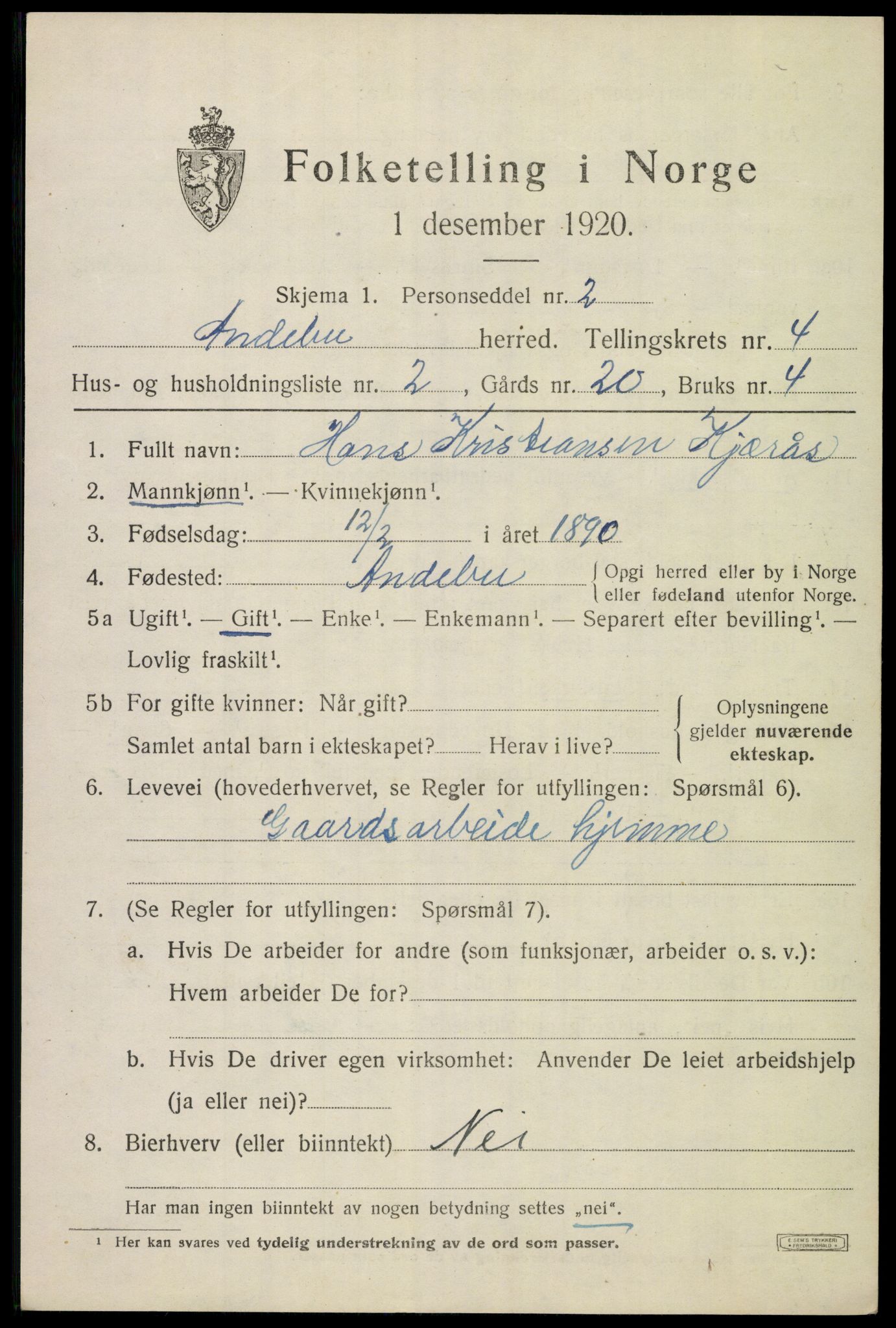 SAKO, 1920 census for Andebu, 1920, p. 2244