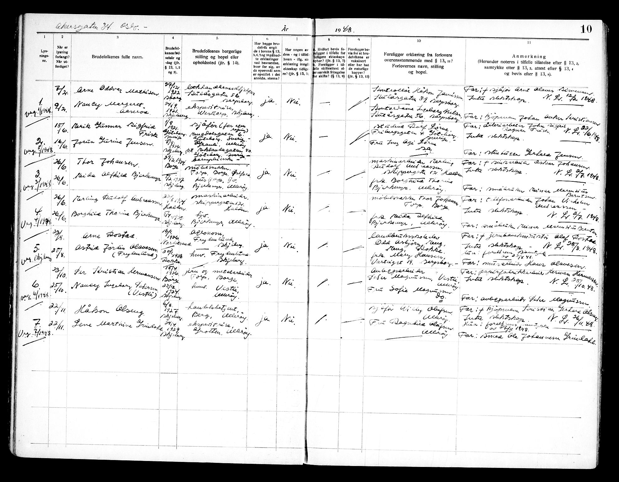 Skjeberg prestekontor Kirkebøker, AV/SAO-A-10923/H/Ha/L0004: Banns register no. I 4, 1938-1970, p. 10